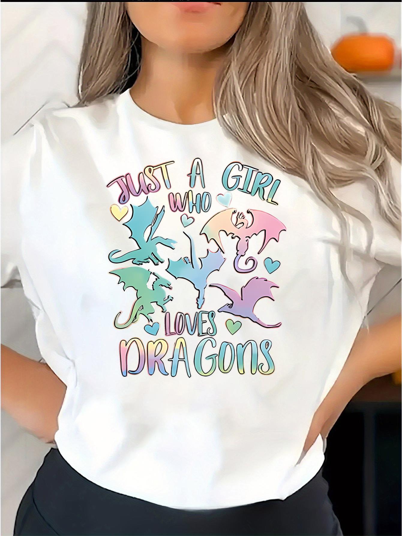 thumbnail image 2 of Women's Fun Gradient Dragon & Heart Graphic Tee - Casual Crew Neck Short Sleeve T-Shirt, Stretchy Polyester Blend, Machine Washable - Perfect for Summer, 2 of 8