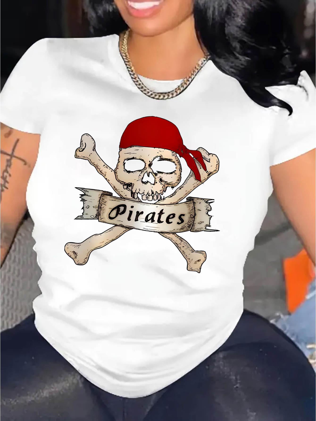 thumbnail image 2 of Women's Fashion Skull Print T-Shirt - Casual Crew Neck, Short Sleeve, Stretchy Polyester Blend, Machine Washable - Perfect for Summer & Sports, 2 of 8