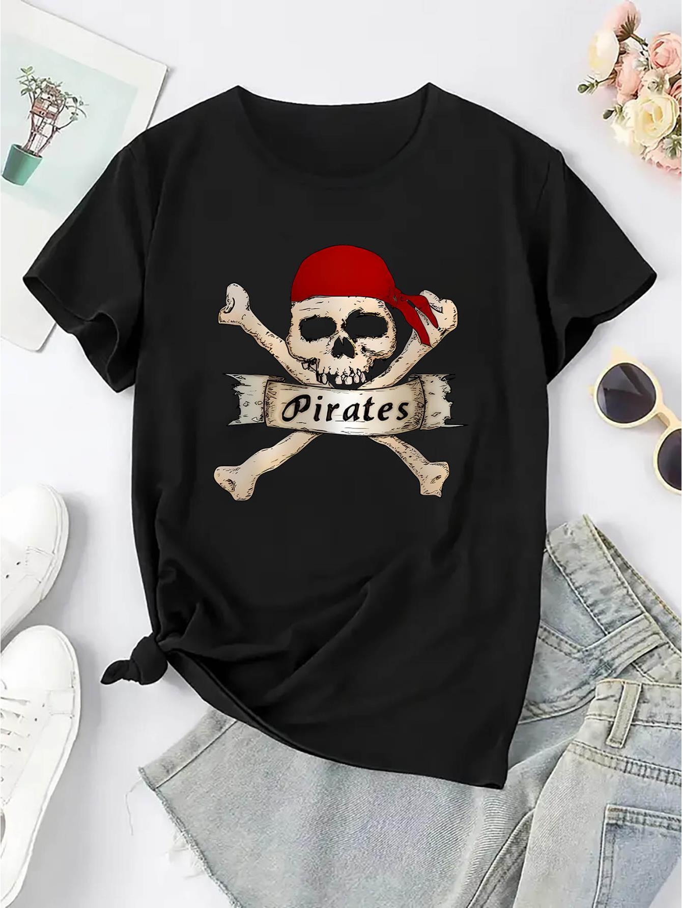 thumbnail image 3 of Women's Fashion Skull Print T-Shirt - Casual Crew Neck, Short Sleeve, Stretchy Polyester Blend, Machine Washable - Perfect for Summer & Sports, 3 of 8