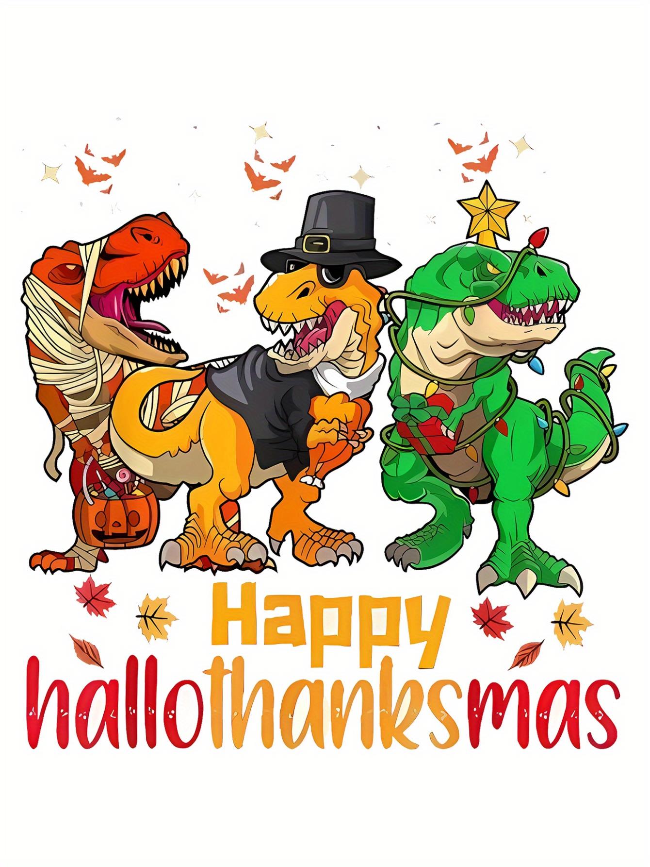 thumbnail image 3 of Women's Casual Round Neck Short Sleeve T-Shirt, Halloween Thanksgiving Dinosaur Graphic, Fashionable Knit Polyester Fabric, Comfortable Summer Top, Geometric Pattern, All Seasons, 3 of 8