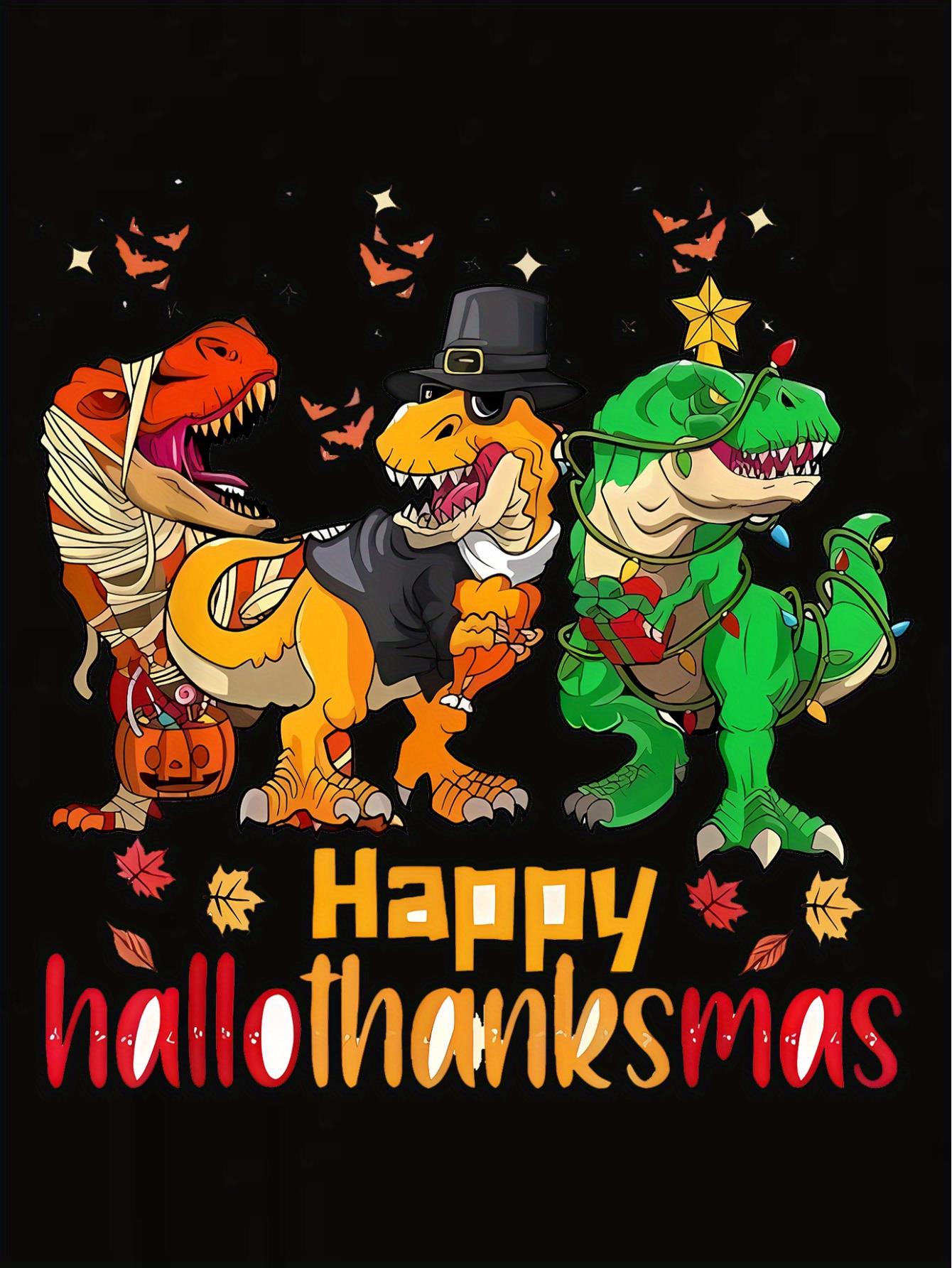 thumbnail image 4 of Women's Casual Round Neck Short Sleeve T-Shirt, Halloween Thanksgiving Dinosaur Graphic, Fashionable Knit Polyester Fabric, Comfortable Summer Top, Geometric Pattern, All Seasons, 4 of 8