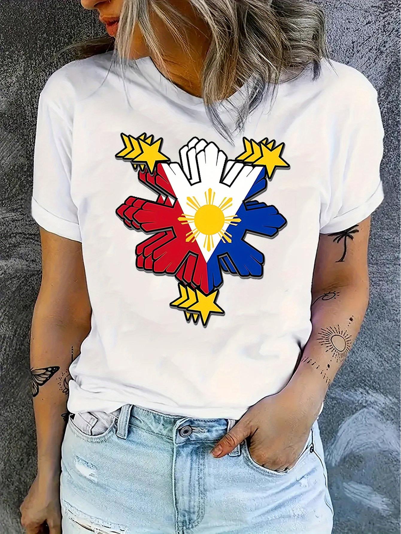 thumbnail image 2 of Women's Patriotic Flag Print T-Shirt - Casual Crew Neck, Short Sleeve, Stretchy Polyester Blend, Machine Washable, Summer Fashion Tee with American Flag Design, 2 of 8