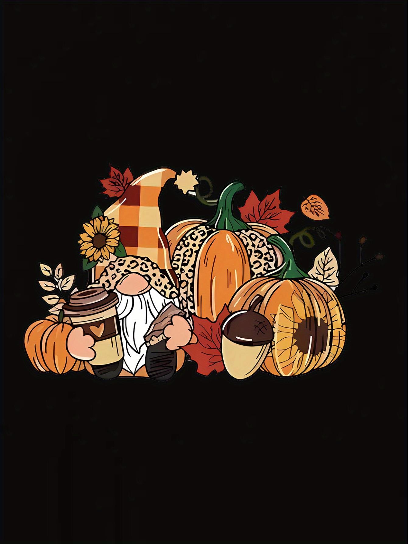 thumbnail image 4 of Minimalist Halloween Pumpkin Dwarf Pattern Print T-shirt, Short Sleeve Crew Neck Casual Top For Summer & Spring, Women's Clothing, 4 of 8
