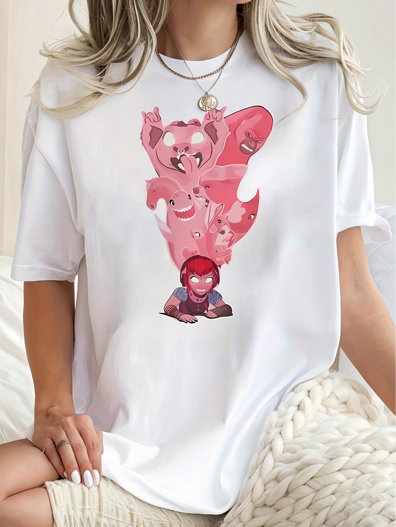 thumbnail image 2 of Women's Fun Pink Monster Graphic Tee - Casual Crew Neck Short Sleeve T-Shirt, Stretchy & Machine Washable, Perfect for Summer, 2 of 8