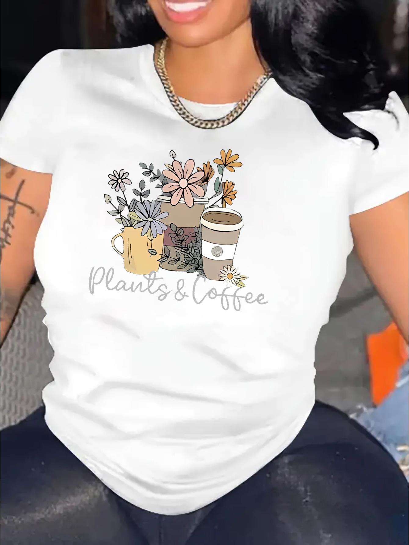 thumbnail image 2 of Women's Fashion Floral Print T-Shirt, Casual Round Neck Short Sleeve, Comfortable Summer Top, Polyester, All Seasons, Knit Fabric, Stretchy Material, Ladies Leisure Sportswear, 2 of 8