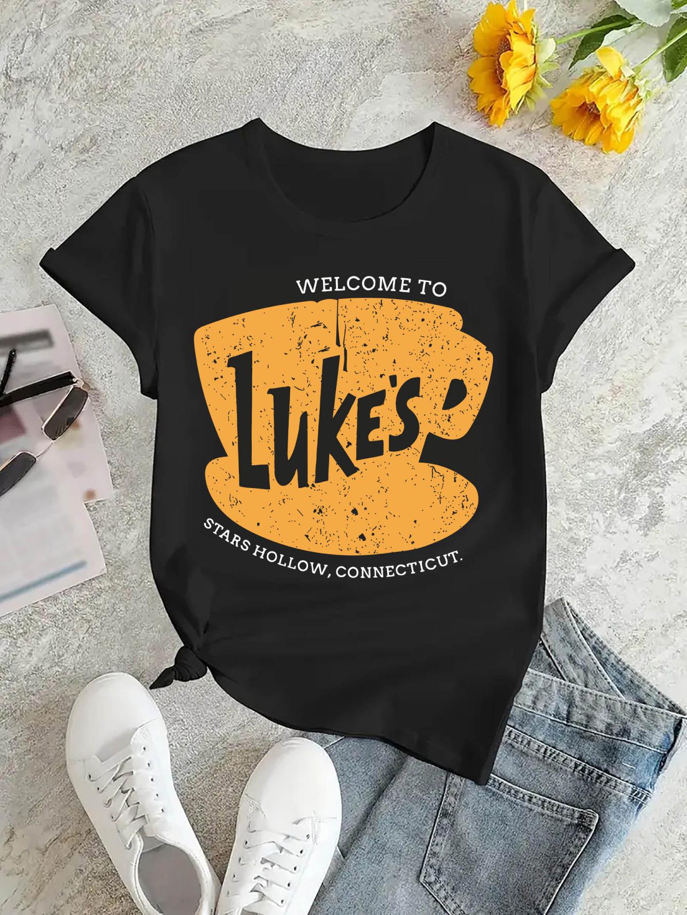 thumbnail image 4 of Women's Casual Letter Print T-Shirt - Comfy Crew Neck Short Sleeve, Stretchy Polyester Blend, Machine Washable - Perfect for Summer & Casual Attire, Leisure Style, ALL/Global/All, 4 of 8