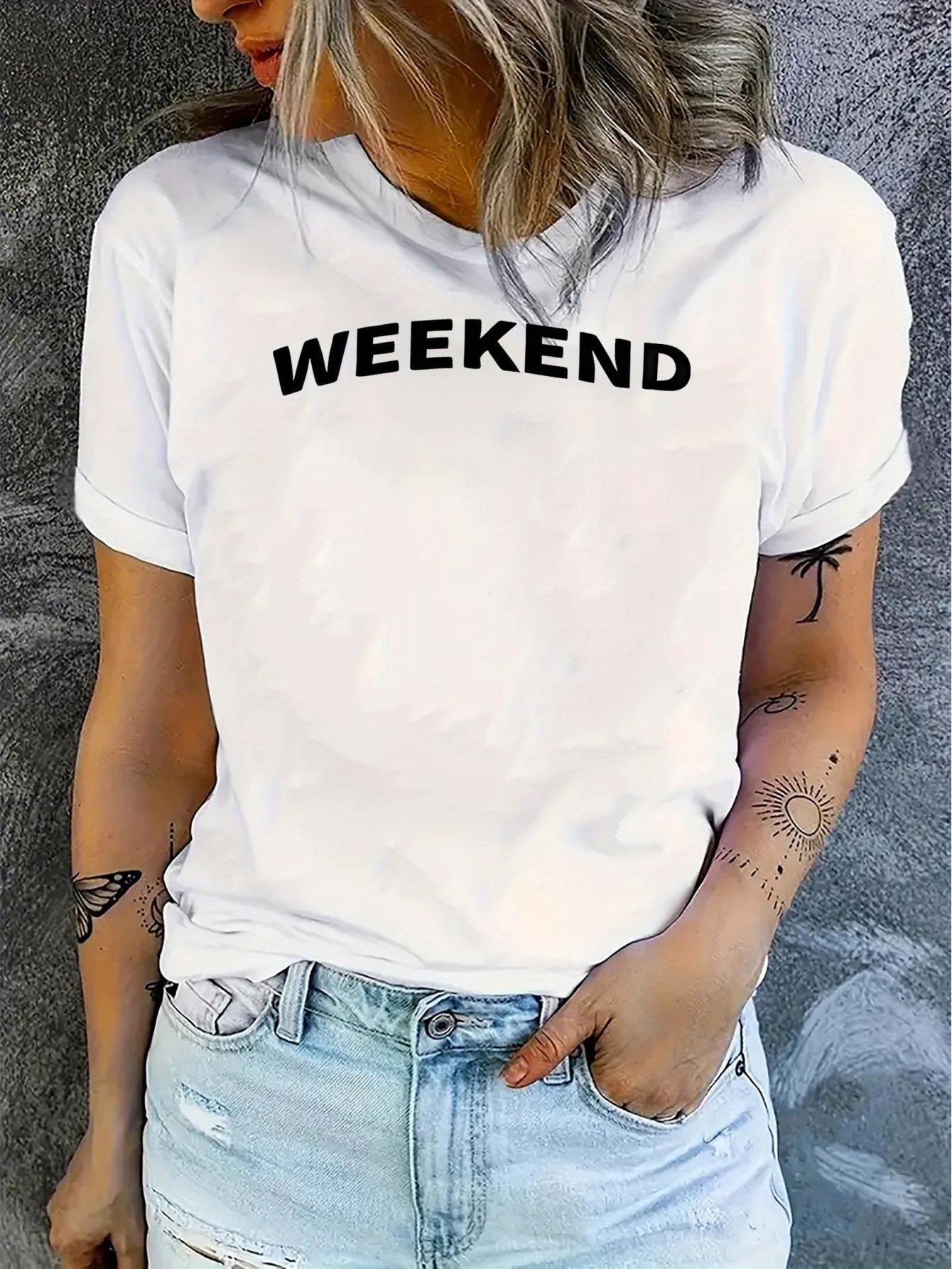 thumbnail image 2 of Women's Casual Chic Weekend Graphic Tee - Comfy Stretchy Polyester & Spandex Blend, Round Neck Short Sleeve T-Shirt with Letter Print, Machine Washable - Perfect for Summer, 2 of 8