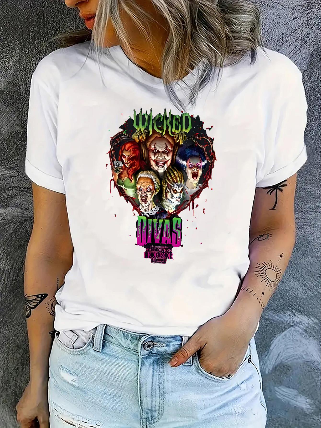 thumbnail image 2 of Women's Fashionable Love Heart & Cartoon Print T-Shirt - Casual Crew Neck, Short Sleeve, Stretchy Polyester Blend, Machine Washable - Perfect for Summer, Animation Characters, Holiday, Simple, 2 of 8