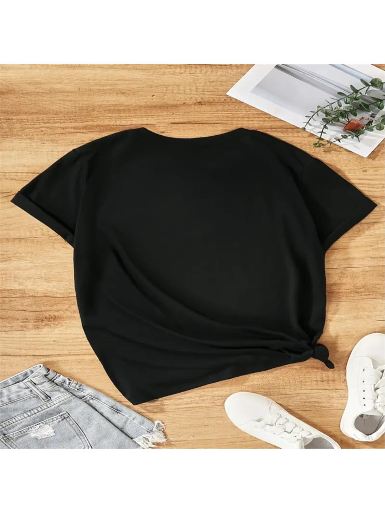 thumbnail image 2 of Women's Vintage-Inspired Casual T-Shirt with Elegant Butterfly & Floral Print, Round Neck, Short Sleeve - Easy Care Polyester, Perfect for Summer, 2 of 8