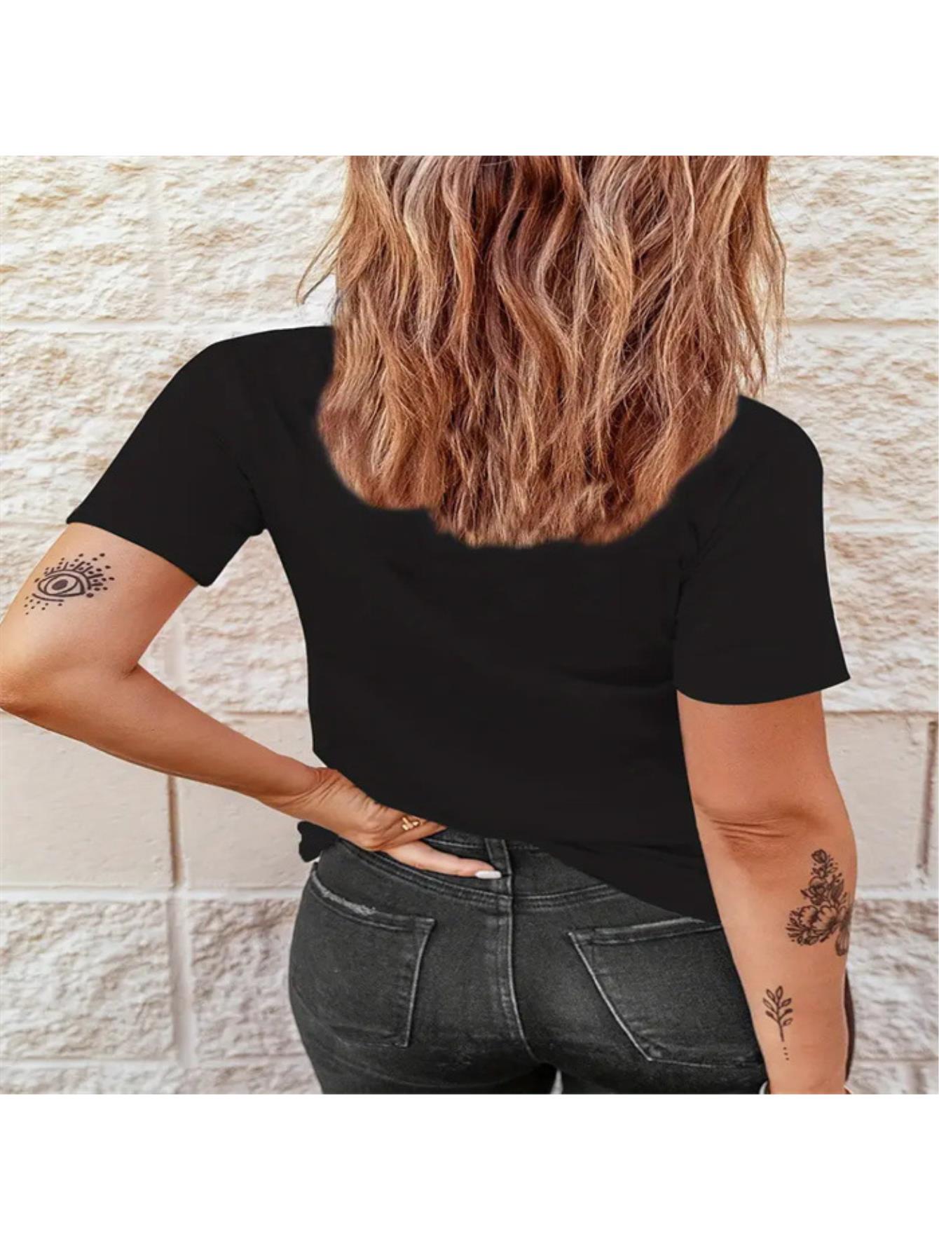 thumbnail image 3 of Women's Vintage-Inspired Casual T-Shirt with Elegant Butterfly & Floral Print, Round Neck, Short Sleeve - Easy Care Polyester, Perfect for Summer, 3 of 8