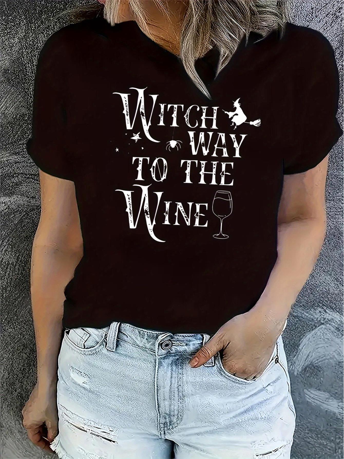 Women's Casual Chic Wine Glass Print T-Shirt - Stretchy Polyester Blend, Crew Neck, Short Sleeve, Machine Washable - Perfect for Summer & Spring, Fashionable Graphic Tee with Geometric Design