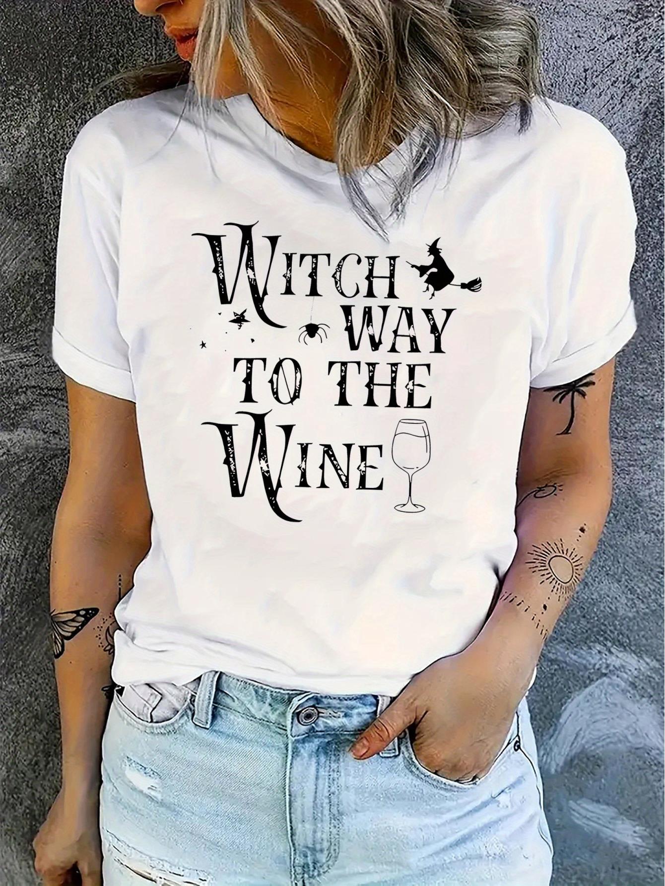 thumbnail image 2 of Women's Casual Chic Wine Glass Print T-Shirt - Stretchy Polyester Blend, Crew Neck, Short Sleeve, Machine Washable - Perfect for Summer & Spring, Fashionable Graphic Tee with Geometric Design, 2 of 8