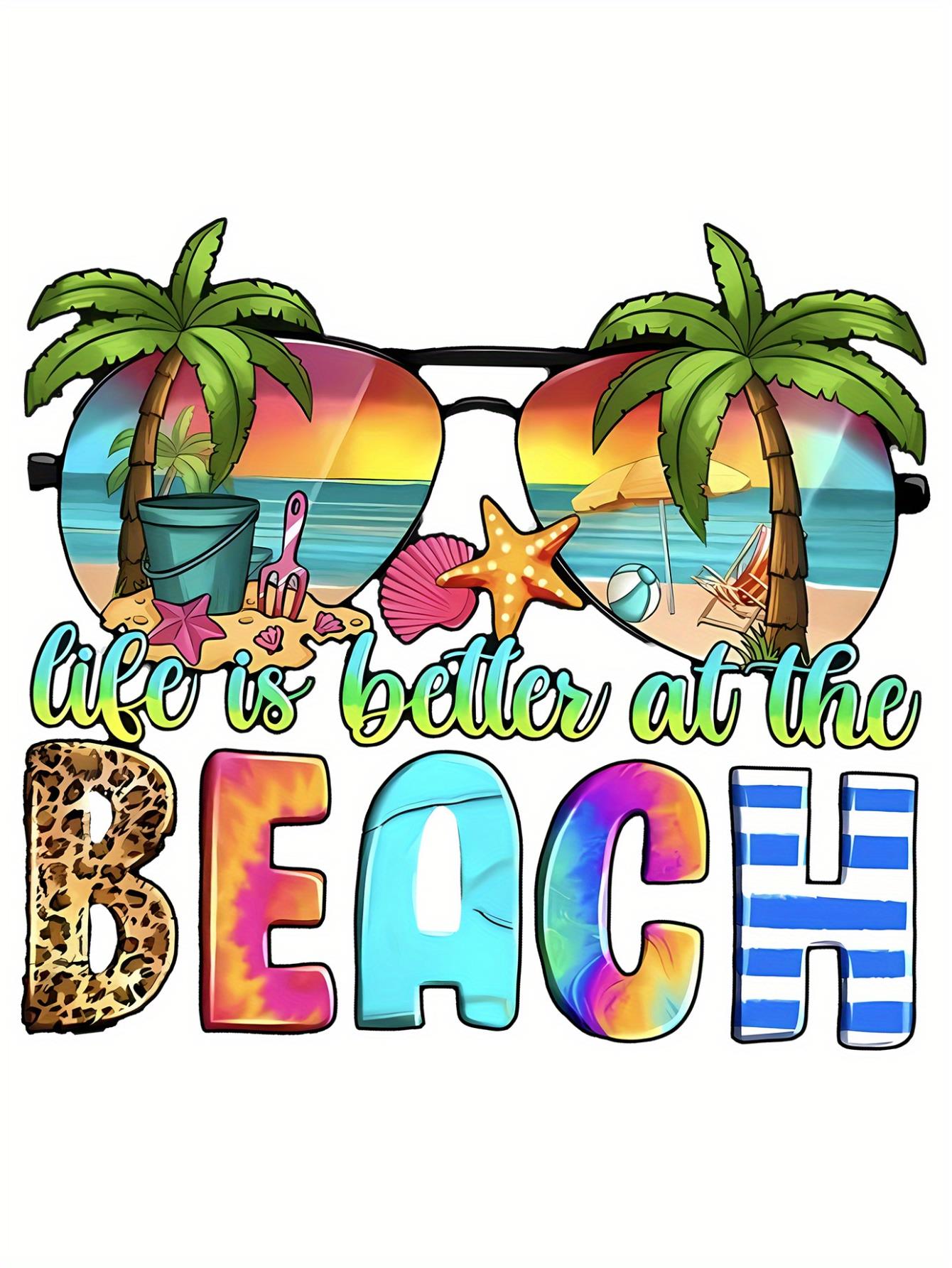 thumbnail image 3 of Women's Casual Round Neck T-Shirt with Colorful Beach Fashion Glasses Print, Stretchy Polyester and Spandex Blend, Machine Washable - Summer Fashion Top, English Pattern, Short Sleeve, Holiday Comfor, 3 of 8