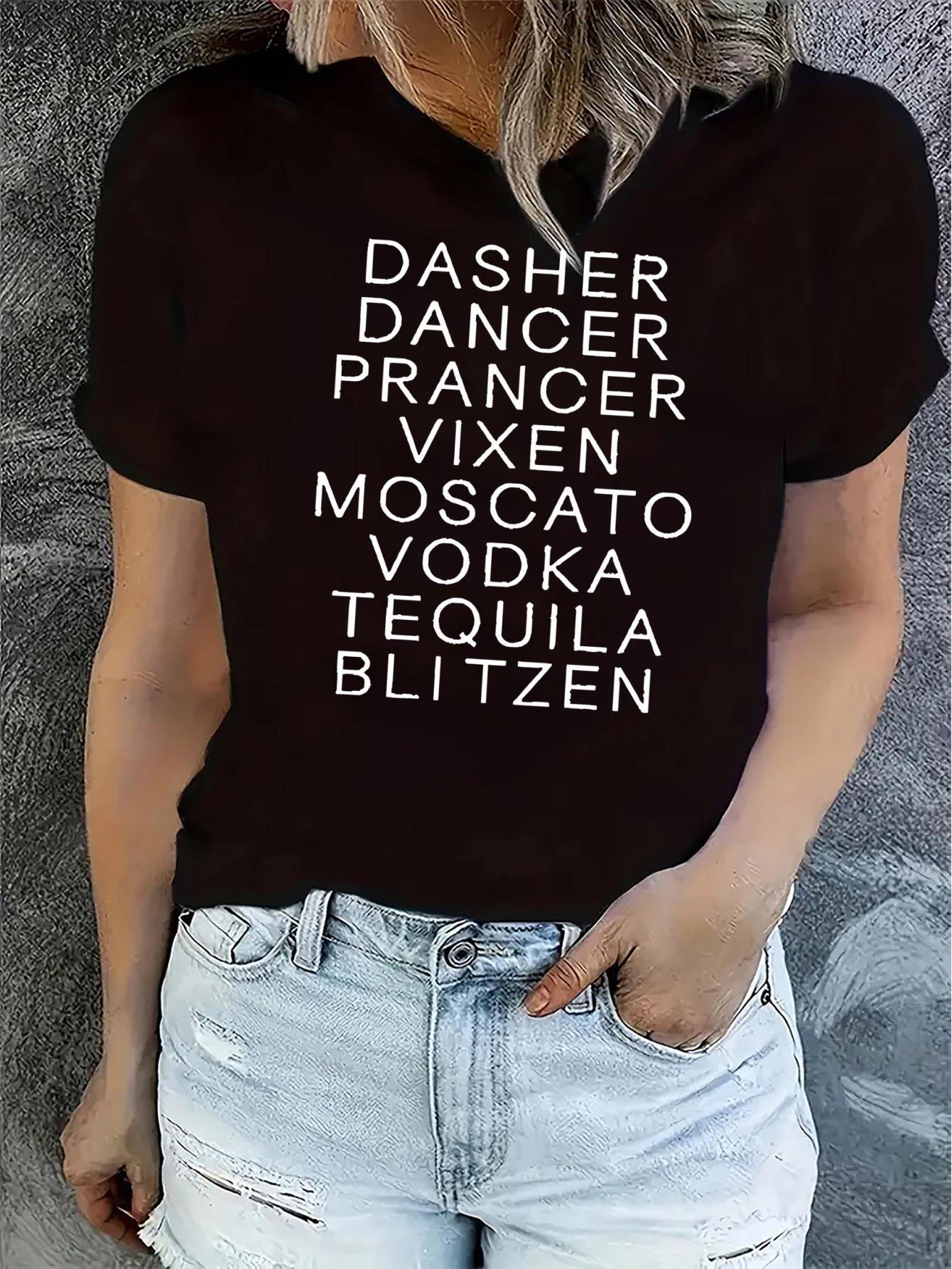 thumbnail image 1 of Women'S Casual Crew Neck Short Sleeve T-Shirt, Polyester Blend, Medium Stretch, with Alphabet Print, for All-Season Top, 1 of 8