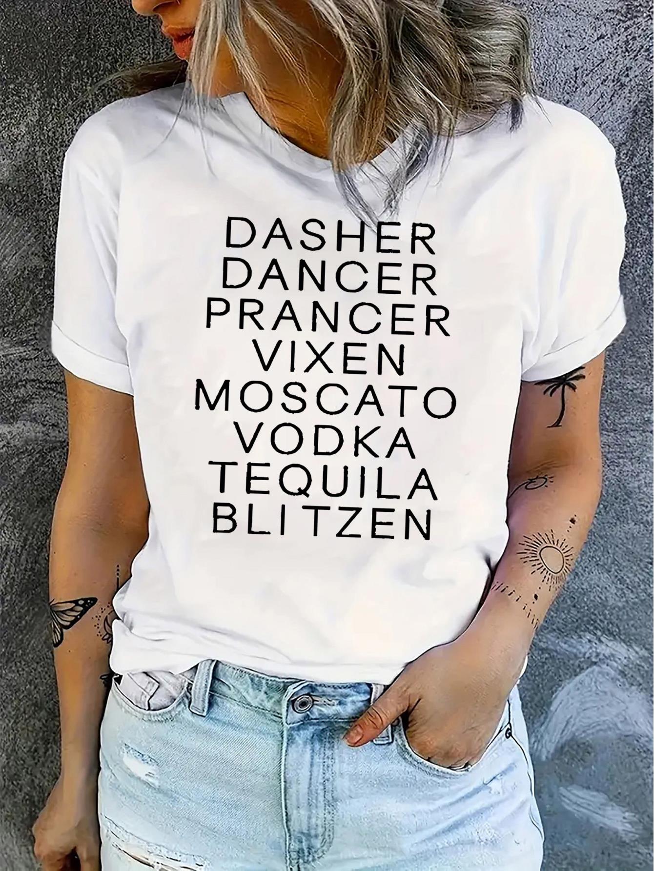 thumbnail image 2 of Women'S Casual Crew Neck Short Sleeve T-Shirt, Polyester Blend, Medium Stretch, with Alphabet Print, for All-Season Top, 2 of 8