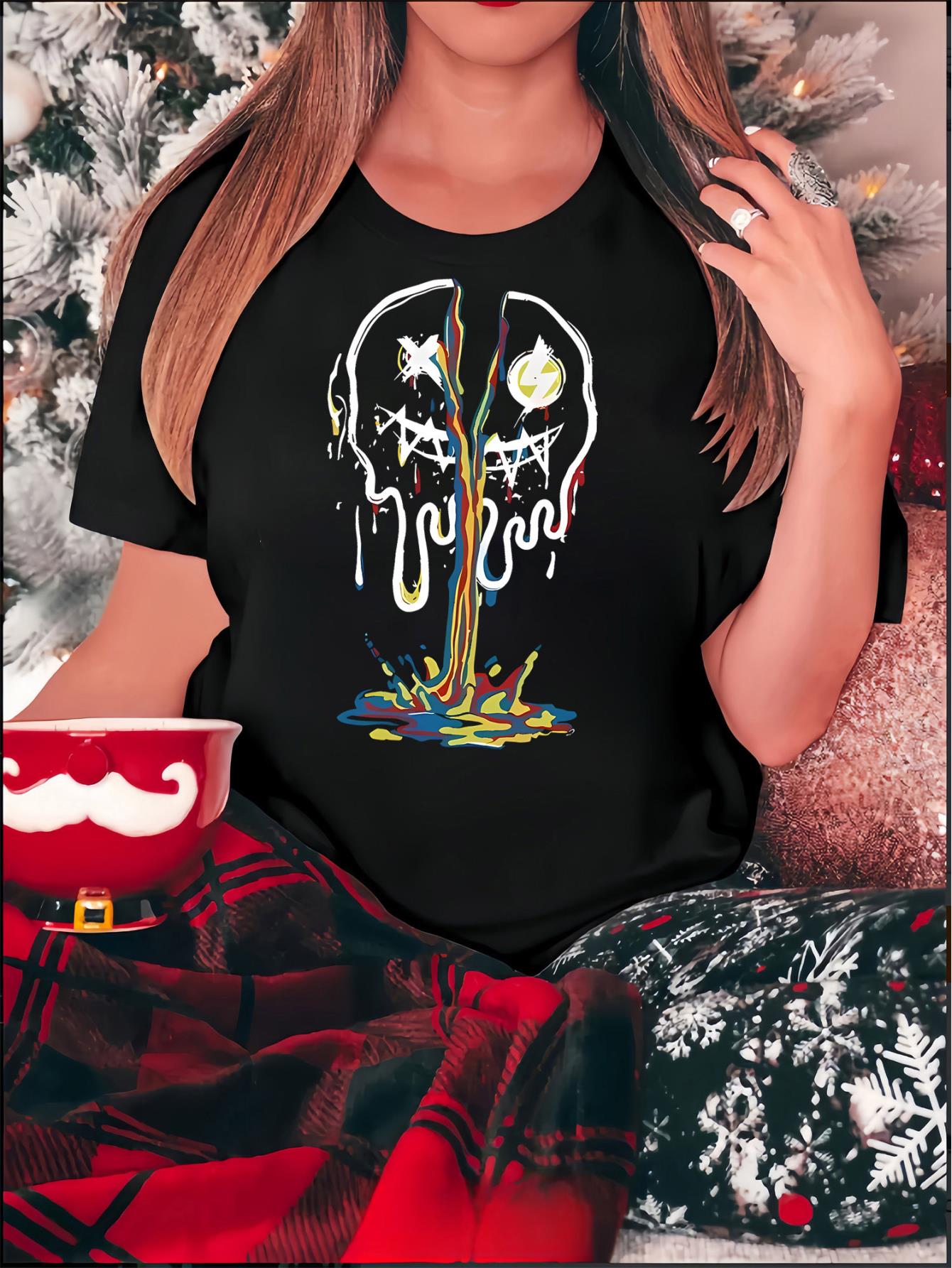 thumbnail image 1 of Women's Fun joyful Face & Rainbow Print Tee - Casual Crew Neck Short Sleeve T-Shirt, Stretchy Polyester Blend, Machine Washable - Perfect for Summer, 1 of 8