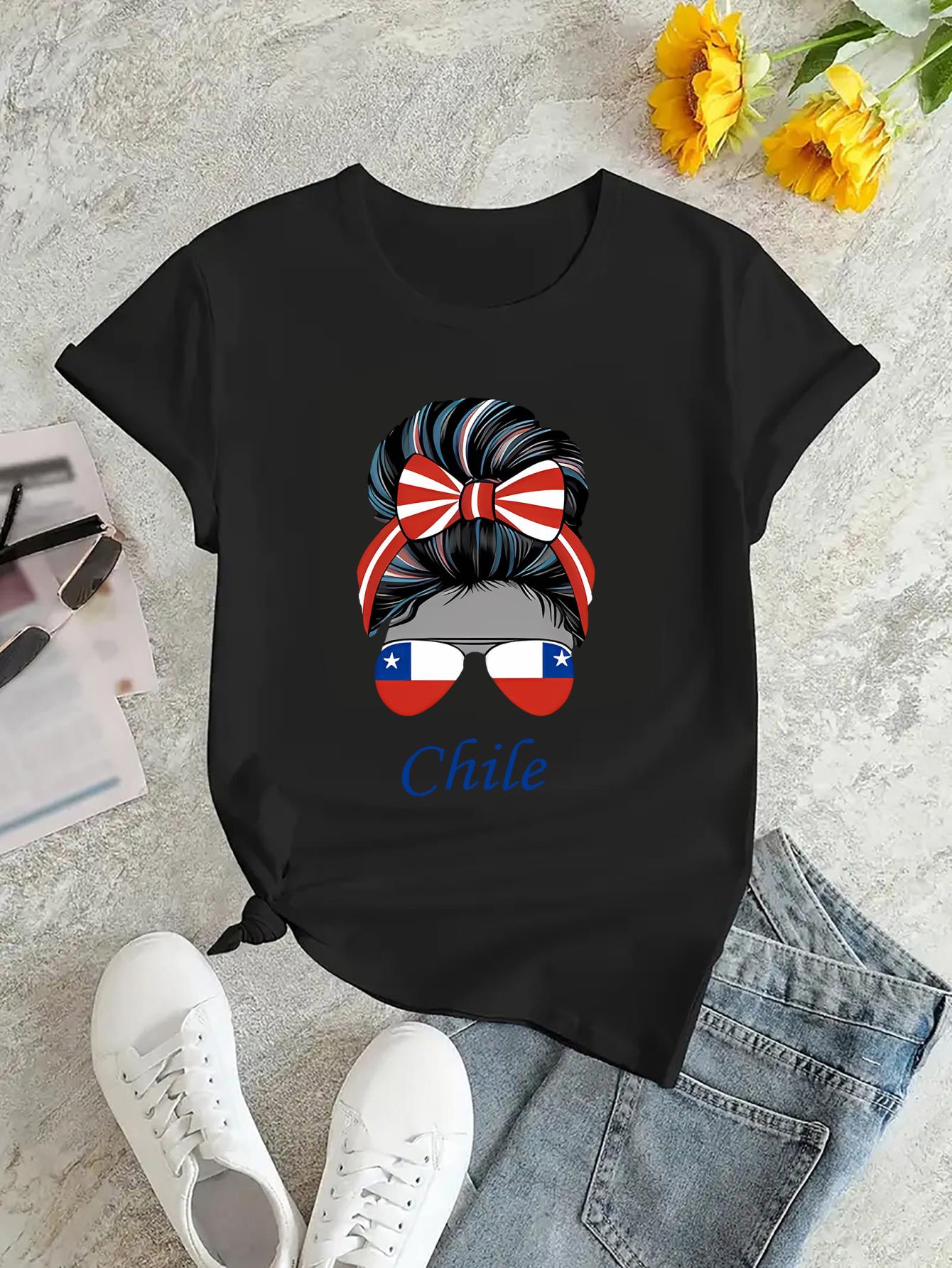 thumbnail image 3 of Creative American Flag Graphic Print T-shirt, Casual Round Neck Short Sleeve Top, Women's Clothing, 3 of 8
