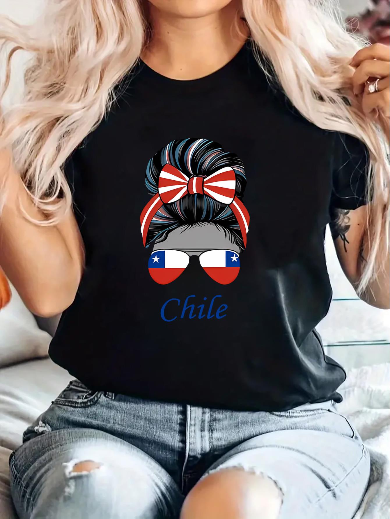 thumbnail image 1 of Creative American Flag Graphic Print T-shirt, Casual Round Neck Short Sleeve Top, Women's Clothing, 1 of 8