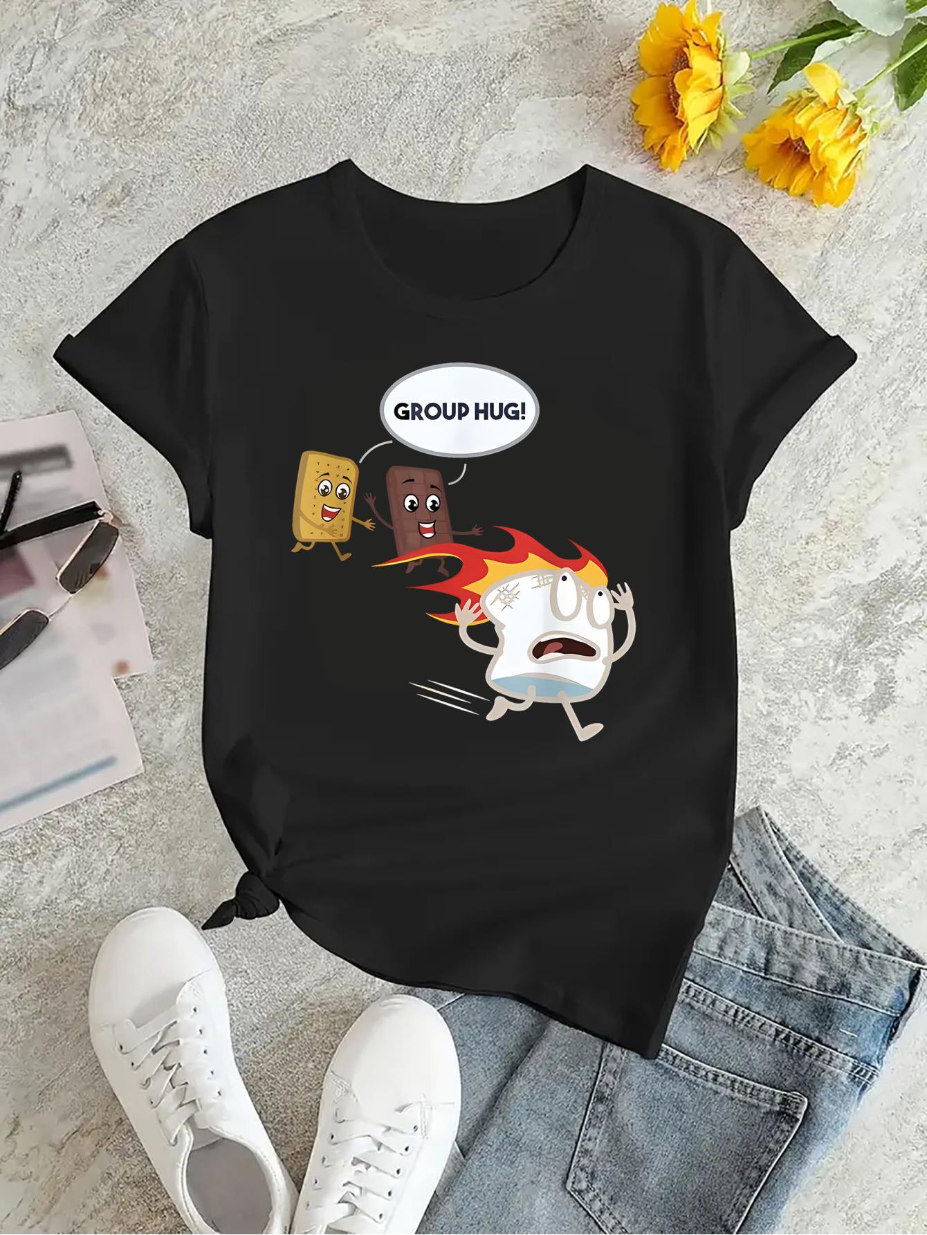 thumbnail image 4 of Women's Trendy Cartoon Graphic Tee - Casual Crew Neck Short Sleeve T-Shirt with Abstract Print, Stretchy Polyester Blend, Machine Washable, Perfect for Summer & Casual Attire, 4 of 8