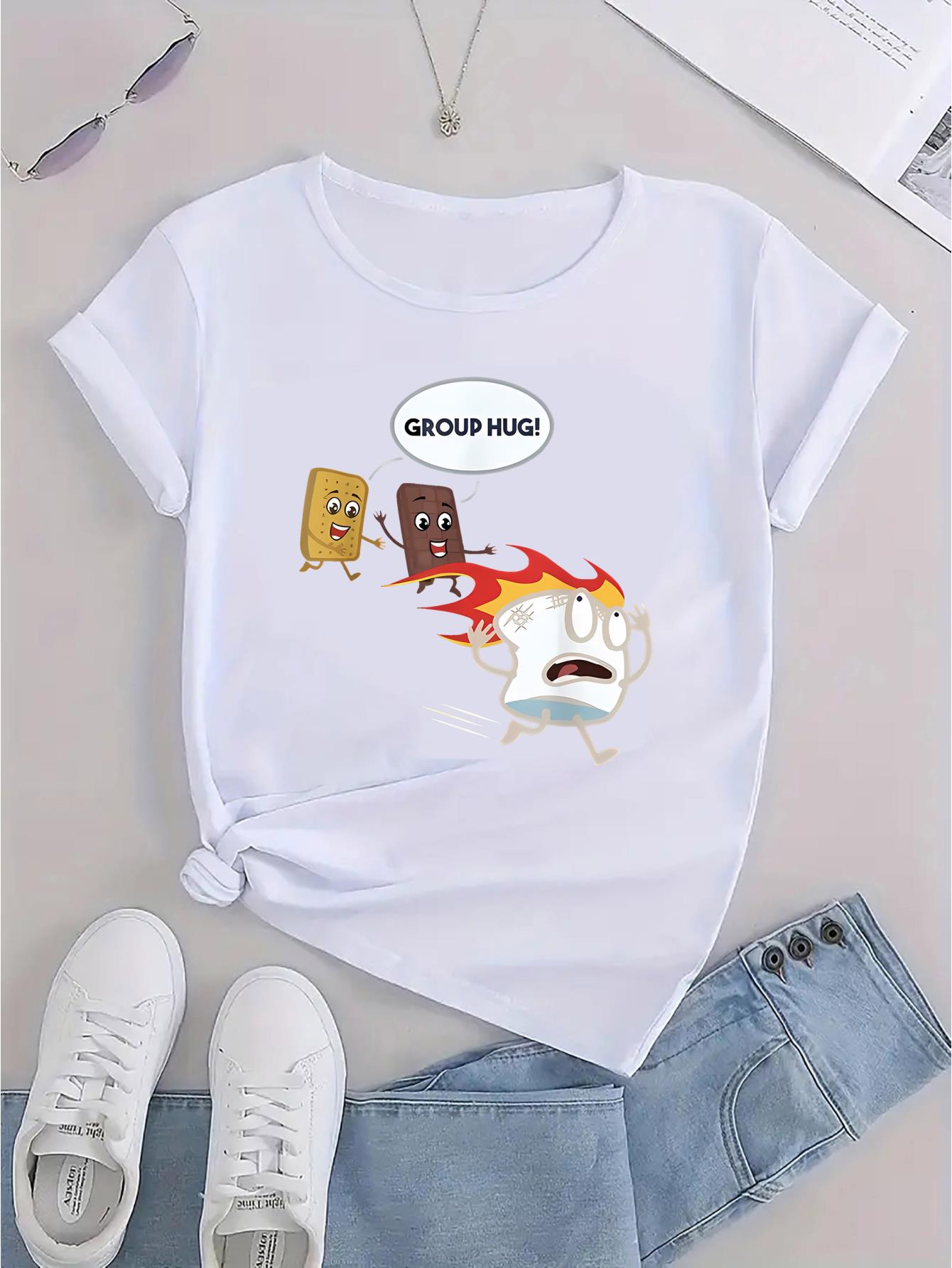 thumbnail image 3 of Women's Trendy Cartoon Graphic Tee - Casual Crew Neck Short Sleeve T-Shirt with Abstract Print, Stretchy Polyester Blend, Machine Washable, Perfect for Summer & Casual Attire, 3 of 8