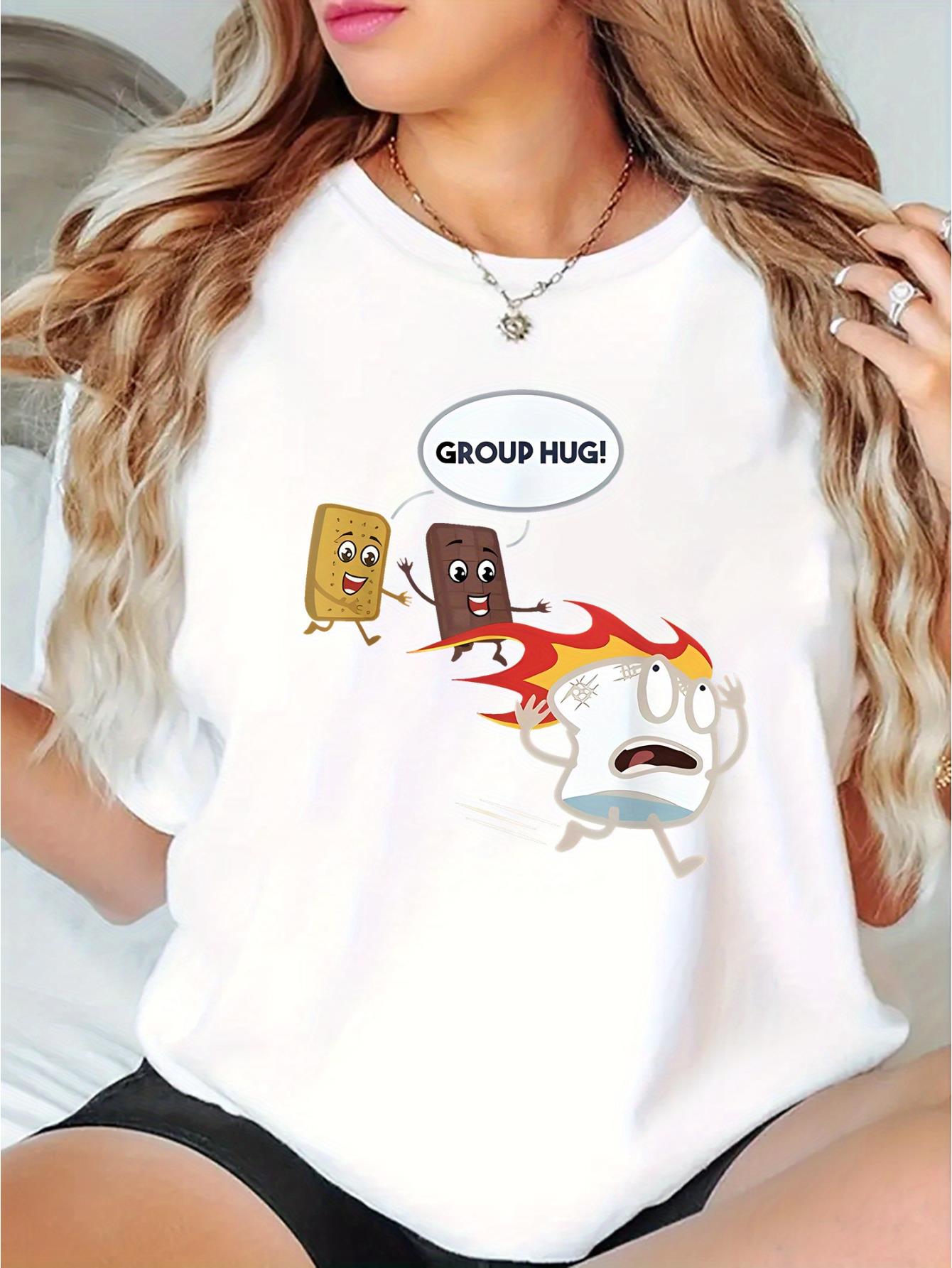 thumbnail image 2 of Women's Trendy Cartoon Graphic Tee - Casual Crew Neck Short Sleeve T-Shirt with Abstract Print, Stretchy Polyester Blend, Machine Washable, Perfect for Summer & Casual Attire, 2 of 8