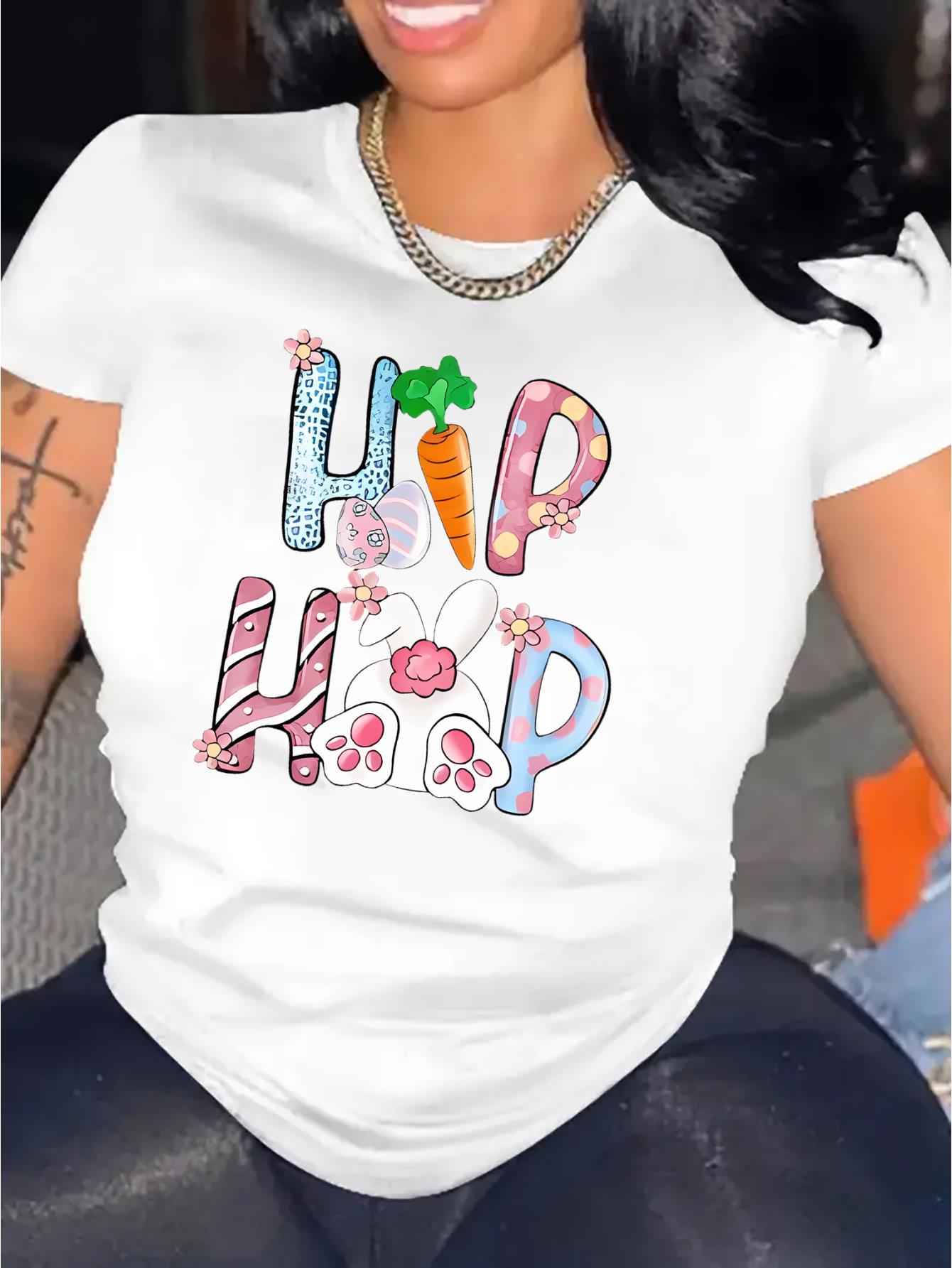 thumbnail image 2 of Women's Casual Rabbit & Carrot Graphic Tee - Comfy Crew Neck Short Sleeve T-Shirt, Perfect for Summer, 2 of 8