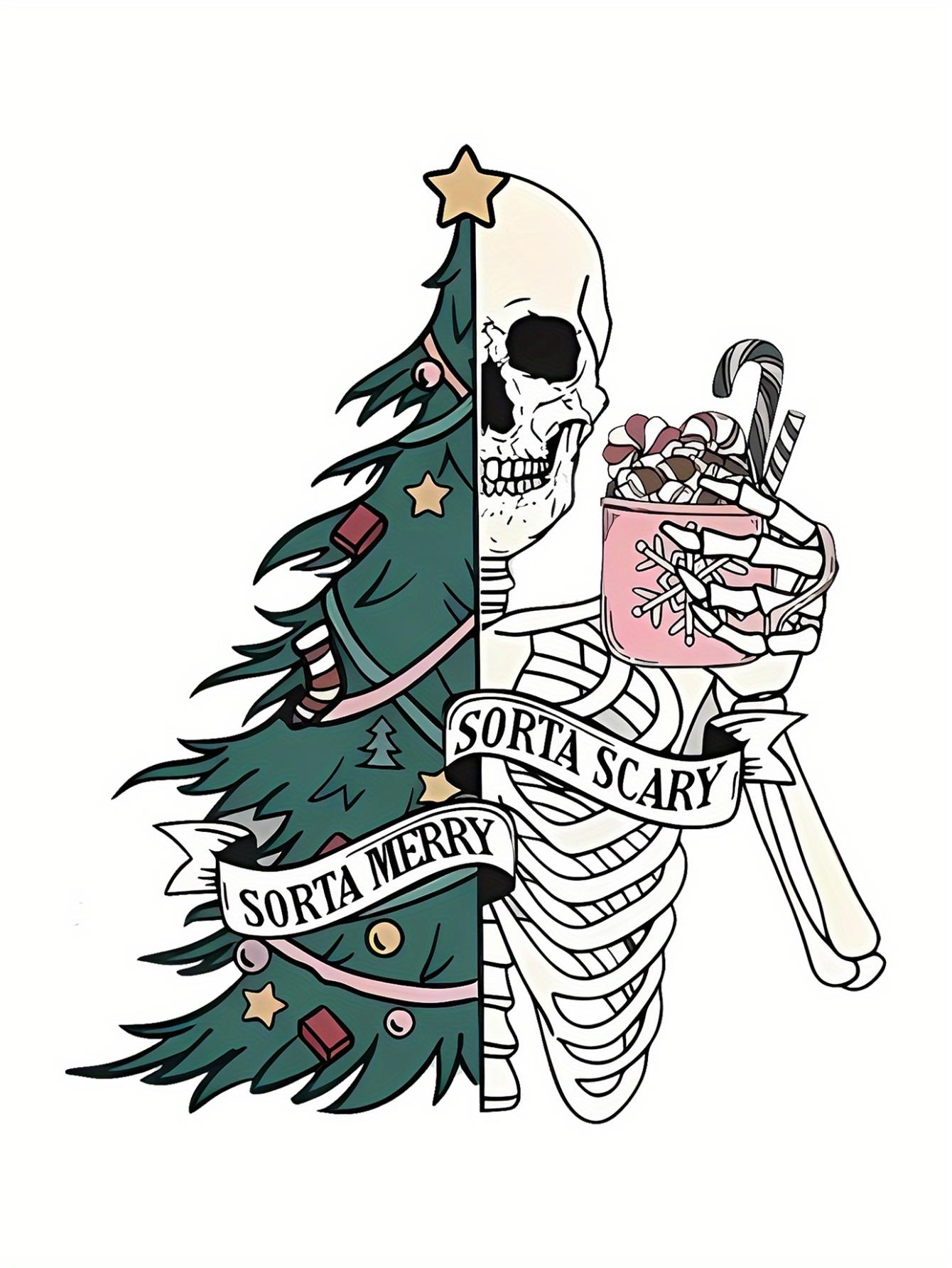 thumbnail image 3 of Women's Casual Christmas Tree & Skull Graphic Tee - Comfy Crew Neck Short Sleeve T-Shirt, Perfect for Holiday & Summer, 3 of 8