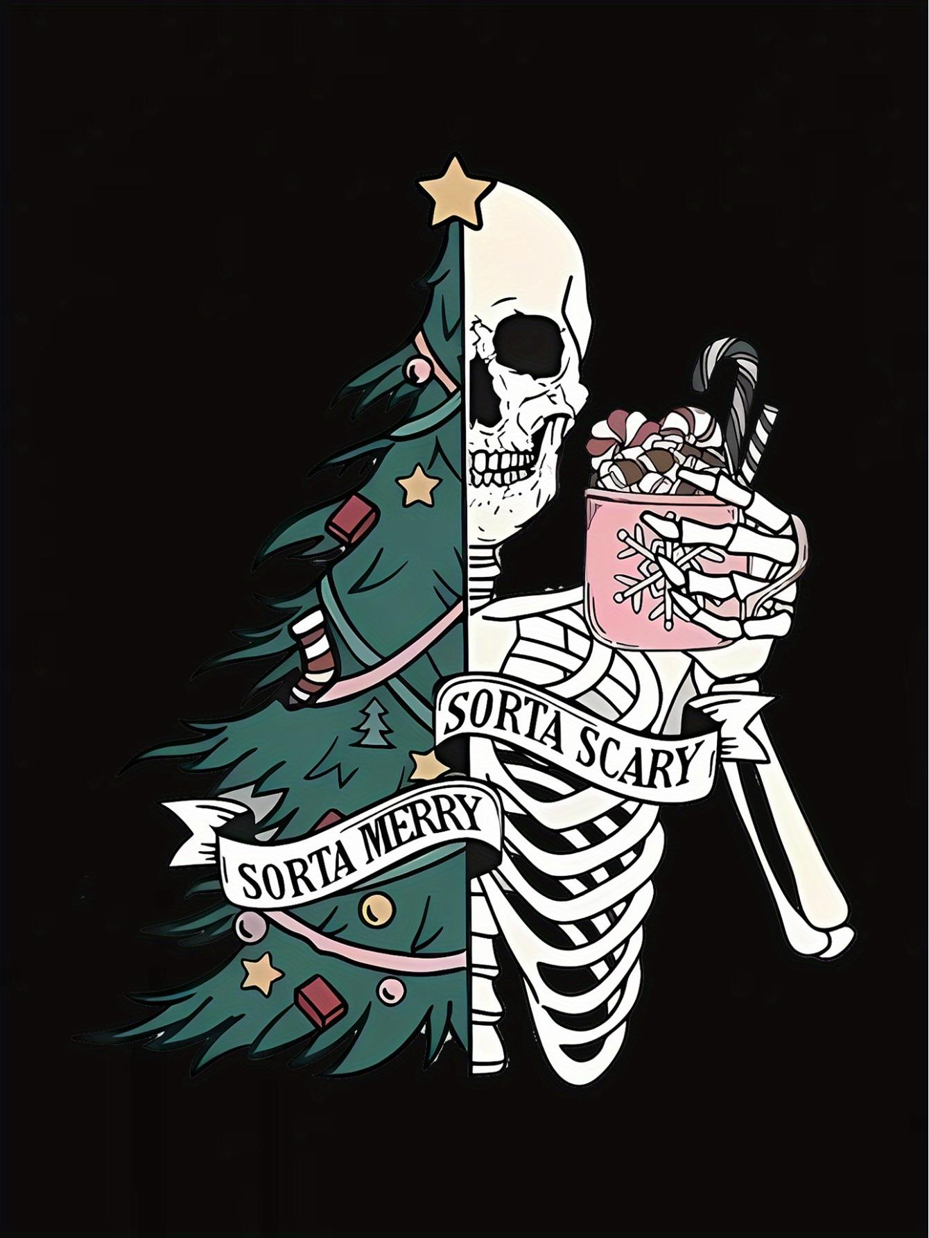 thumbnail image 4 of Women's Casual Christmas Tree & Skull Graphic Tee - Comfy Crew Neck Short Sleeve T-Shirt, Perfect for Holiday & Summer, 4 of 8
