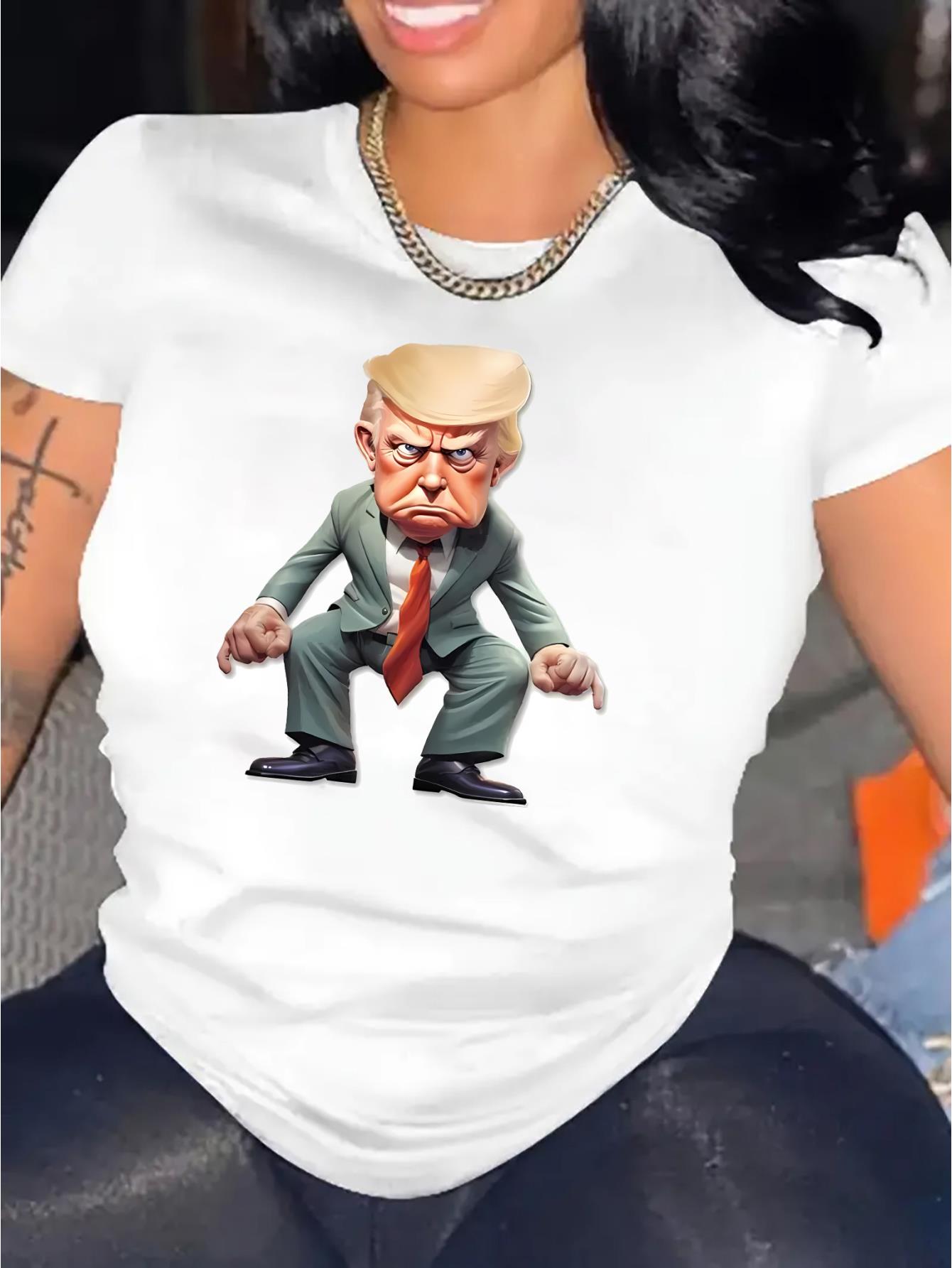 thumbnail image 2 of Casual Portrait Graphic Print T-Shirt for Women, Fashion Trendy Crew Neck Short Sleeve, Comfortable Summer Top, Polyester Knit Fabric with Spandex, Medium Stretch, All-Season Wear, 2 of 8
