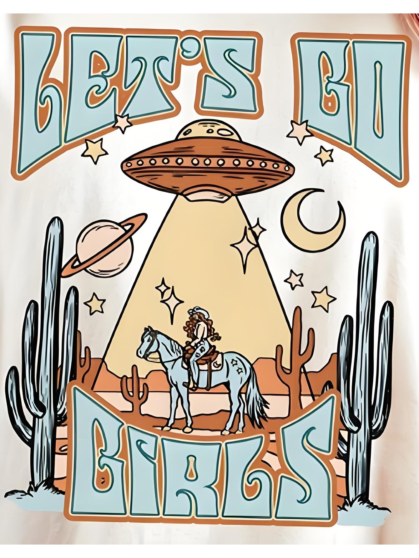 thumbnail image 2 of Summer Casual Short Sleeve T-Shirt for Women with Cartoon UFO and Cactus Print, Polyester Knit Fabric, Round Neck, Regular Fit, 2 of 8