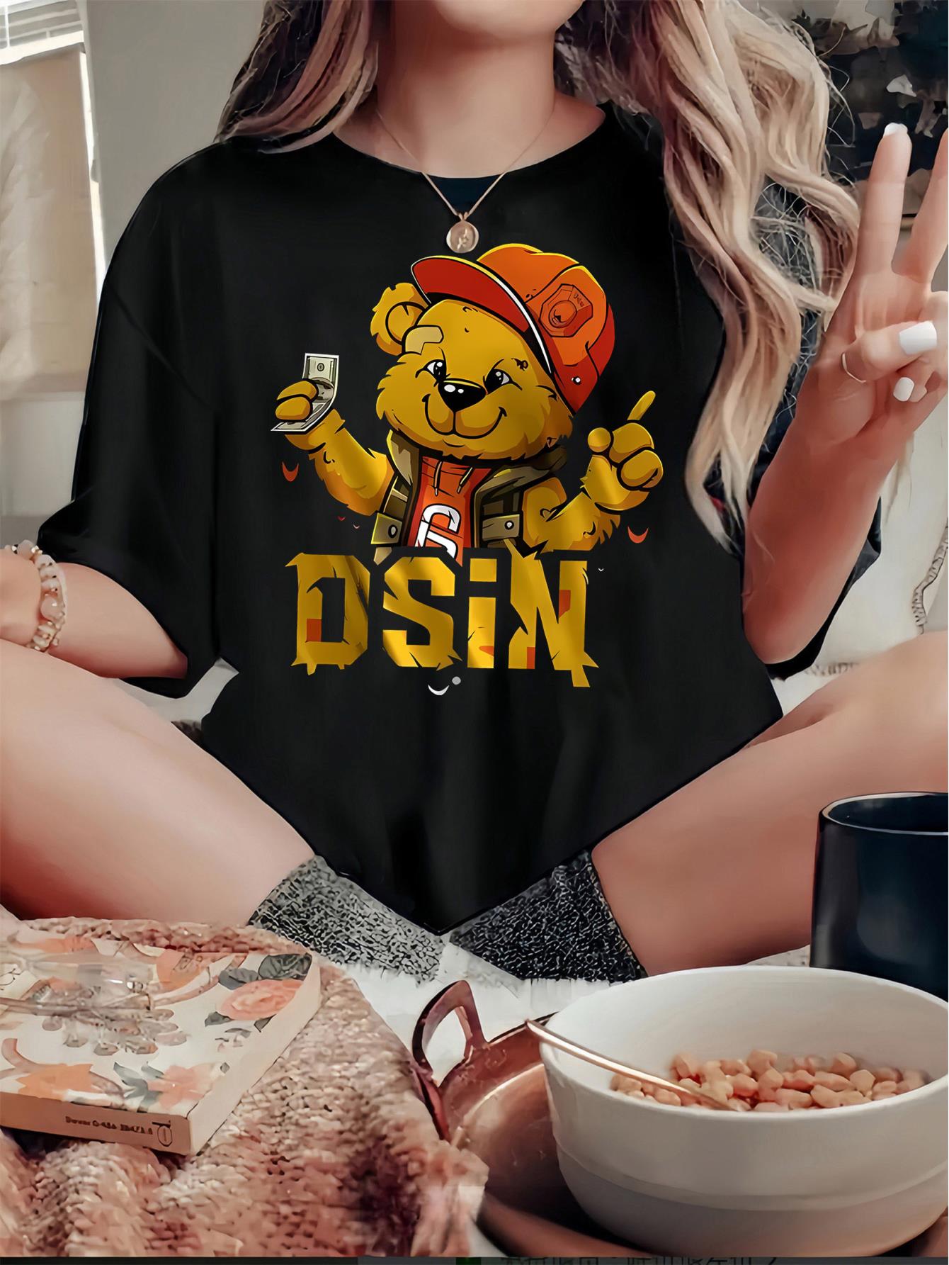 thumbnail image 1 of Women's Fun Bear Graphic Tee - Casual Crew Neck Short Sleeve T-Shirt, Stretchy Polyester Blend, Machine Washable - Perfect for Summer, 1 of 8
