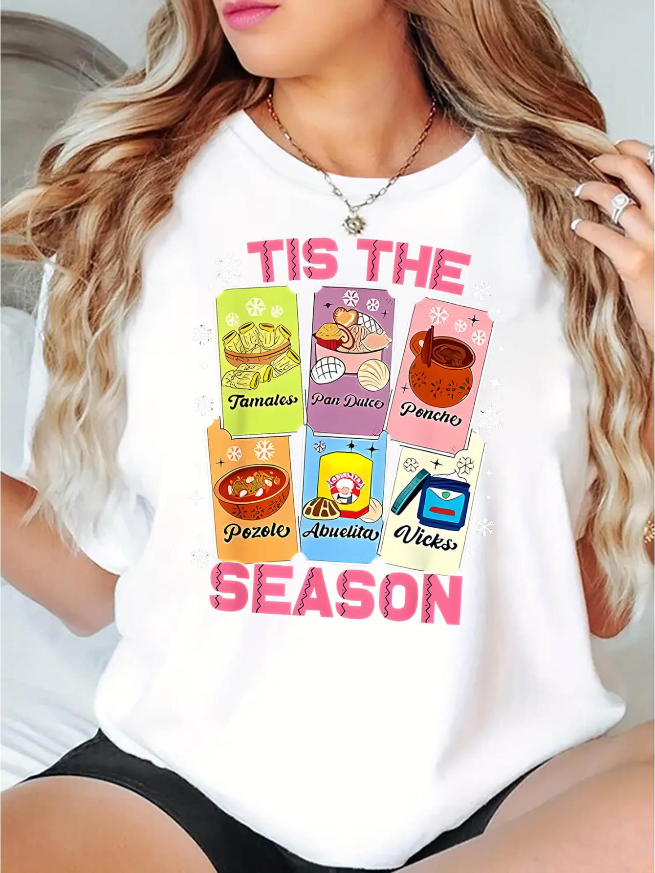 thumbnail image 2 of 1pc Women'S Casual Crew Neck T-Shirt with Geometric Food Season Print, Polyester Knit Fabric, Medium Stretch, Fashionable Short Sleeve Top for All Seasons, 2 of 8