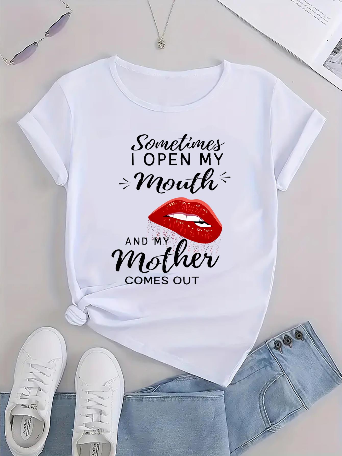 thumbnail image 4 of Chic Red Lips & Letter Print Women's T-Shirt - Casual Crew Neck, Short Sleeve, Stretchy Polyester Blend, Machine Washable - Perfect for Summer, 4 of 8