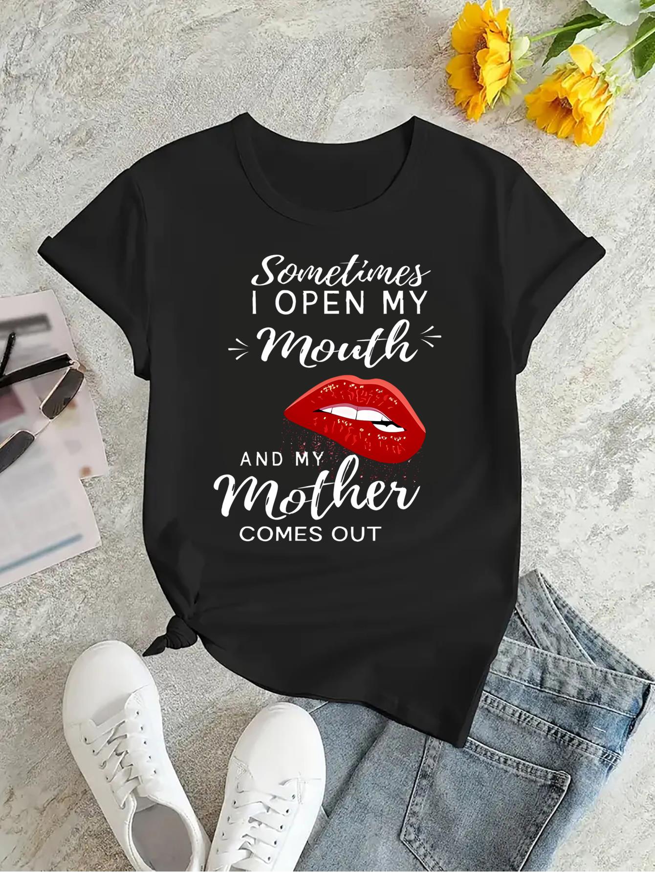 thumbnail image 3 of Chic Red Lips & Letter Print Women's T-Shirt - Casual Crew Neck, Short Sleeve, Stretchy Polyester Blend, Machine Washable - Perfect for Summer, 3 of 8