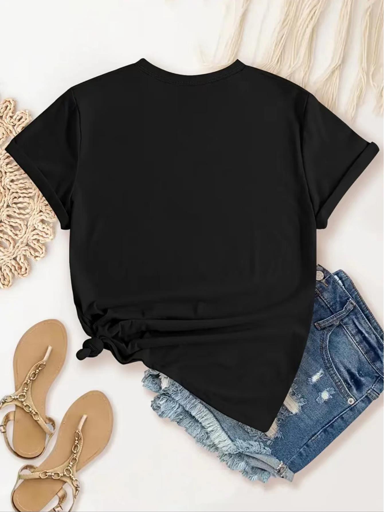 thumbnail image 5 of Chic Red Lips & Letter Print Women's T-Shirt - Casual Crew Neck, Short Sleeve, Stretchy Polyester Blend, Machine Washable - Perfect for Summer, 5 of 8