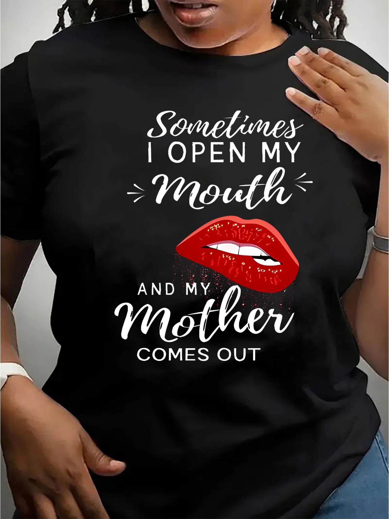 Chic Red Lips & Letter Print Women's T-Shirt - Casual Crew Neck, Short Sleeve, Stretchy Polyester Blend, Machine Washable - Perfect for Summer