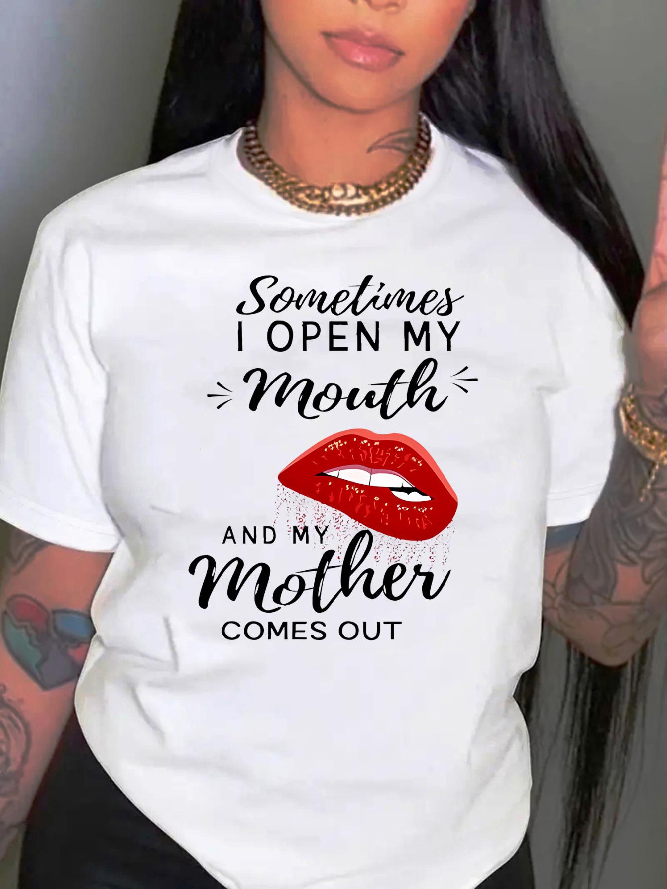thumbnail image 2 of Chic Red Lips & Letter Print Women's T-Shirt - Casual Crew Neck, Short Sleeve, Stretchy Polyester Blend, Machine Washable - Perfect for Summer, 2 of 8