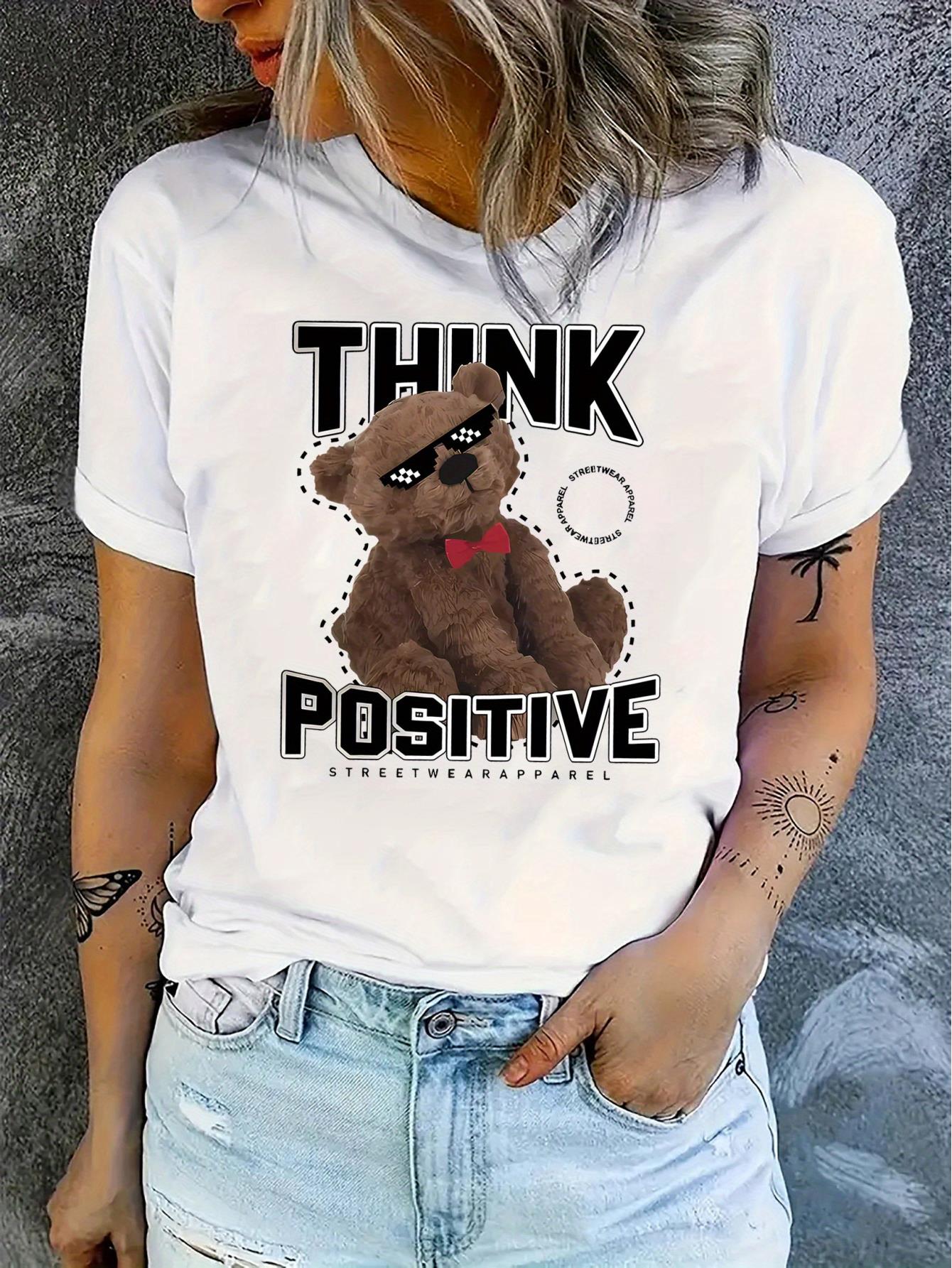 thumbnail image 2 of Chic Bear Graphic Tee for Women - Casual Crew Neck Short Sleeve, Stretchy Polyester Blend, Machine Washable - Perfect Summer Top, 2 of 8