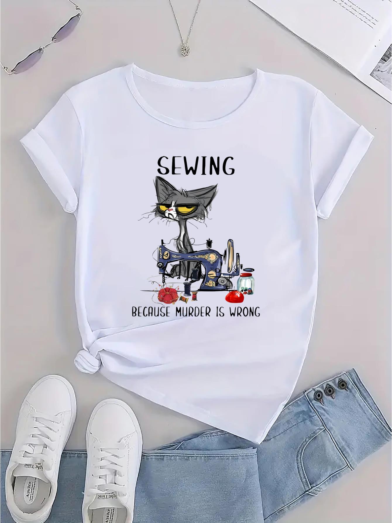 thumbnail image 4 of Chic Cat Print Women's T-Shirt - Casual Crew Neck, Short Sleeve, Stretchy Polyester Blend, Machine Washable - Perfect for Summer & Casual Attire, 4 of 8