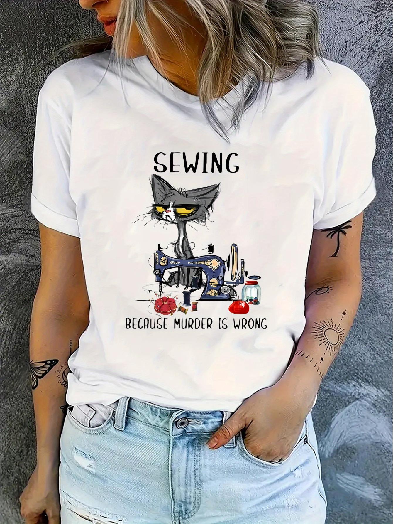 thumbnail image 2 of Chic Cat Print Women's T-Shirt - Casual Crew Neck, Short Sleeve, Stretchy Polyester Blend, Machine Washable - Perfect for Summer & Casual Attire, 2 of 8