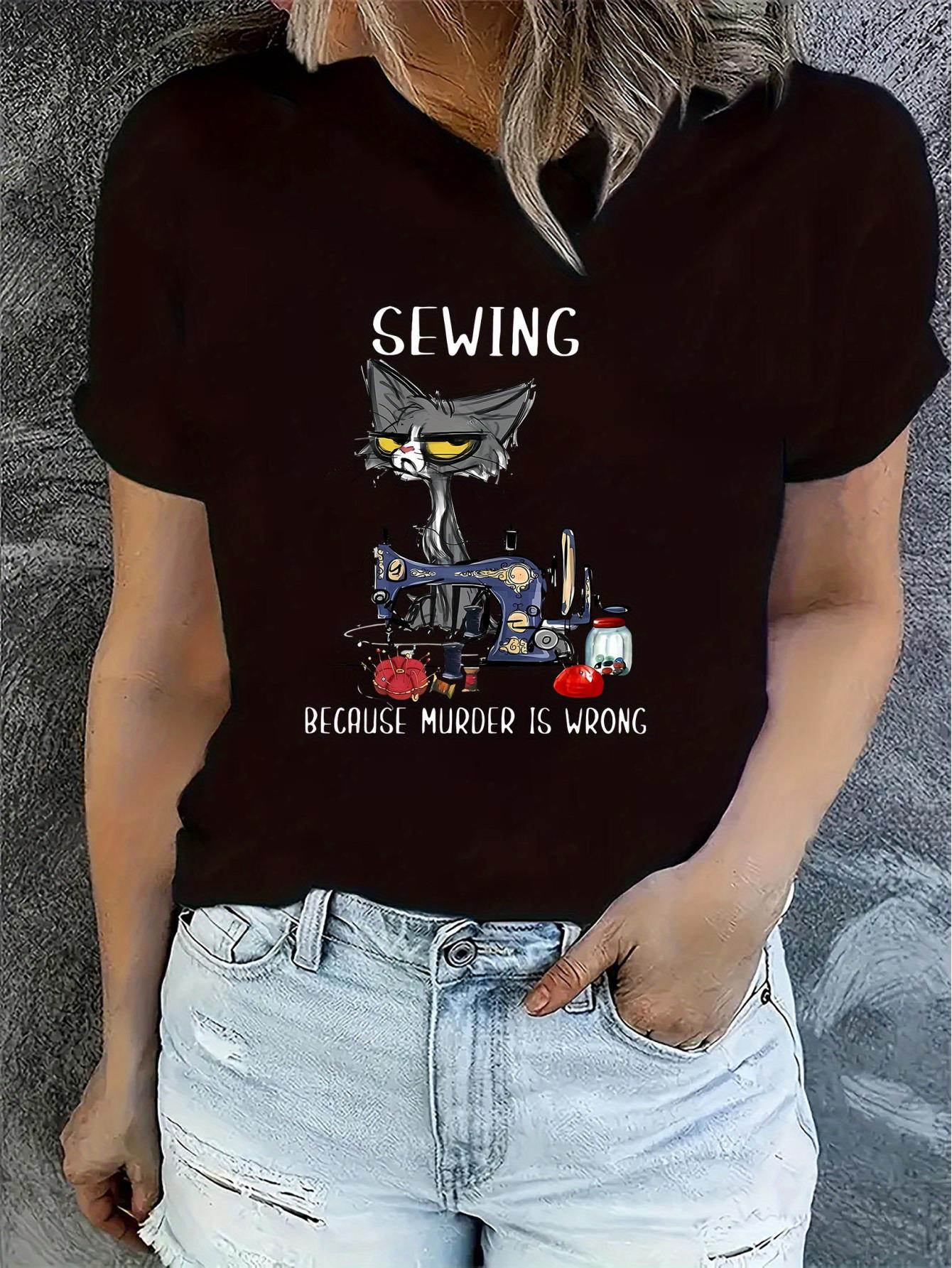 thumbnail image 1 of Chic Cat Print Women's T-Shirt - Casual Crew Neck, Short Sleeve, Stretchy Polyester Blend, Machine Washable - Perfect for Summer & Casual Attire, 1 of 8