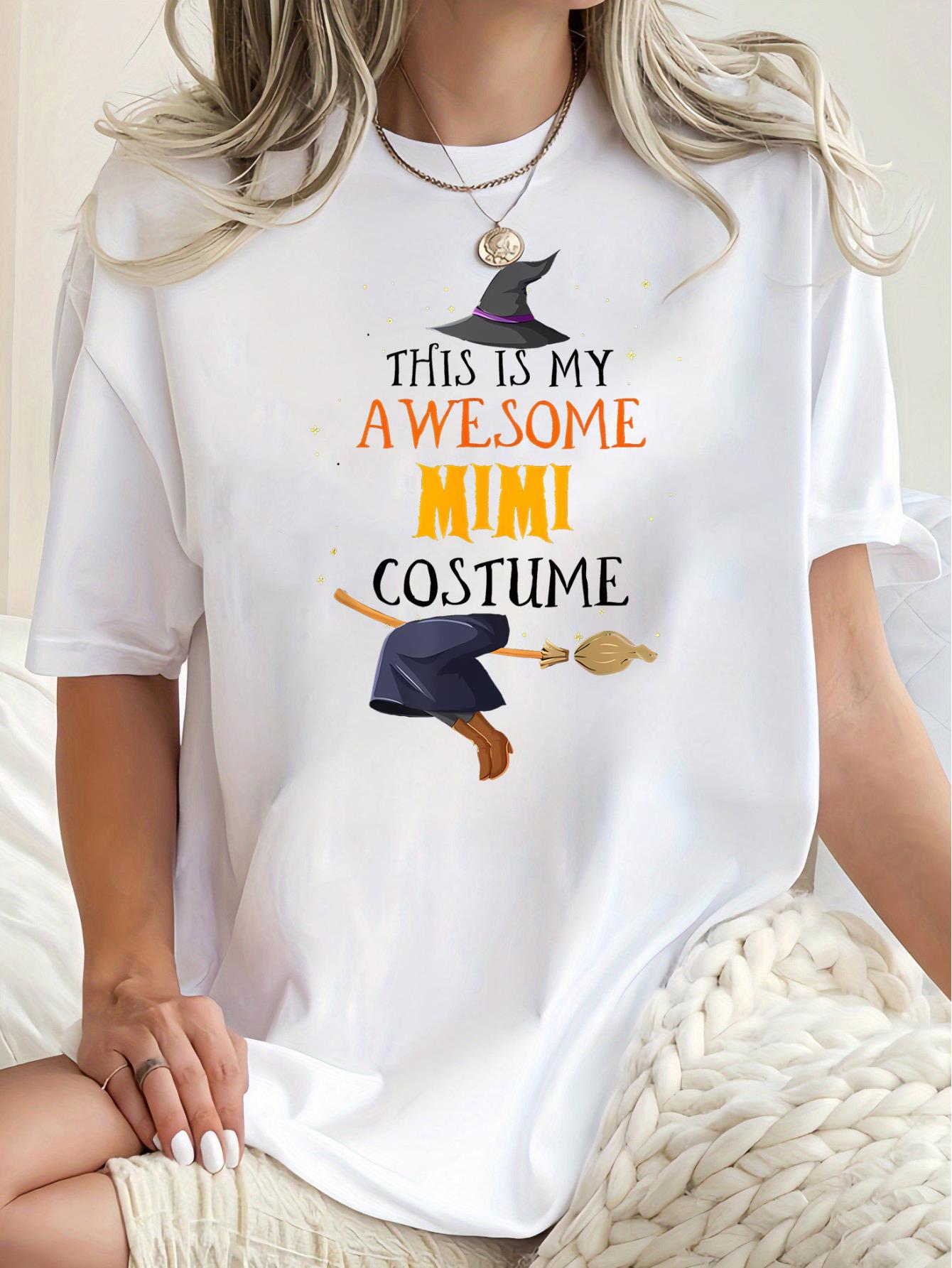 thumbnail image 1 of 1pc Women'S Casual Crew Neck T-Shirt with Witch and Broom Print - Polyester Knit Fabric, Medium Stretch, All-Season Comfort, Fashionable Short Sleeve Top for Casual Wear, for Halloween, 1 of 8