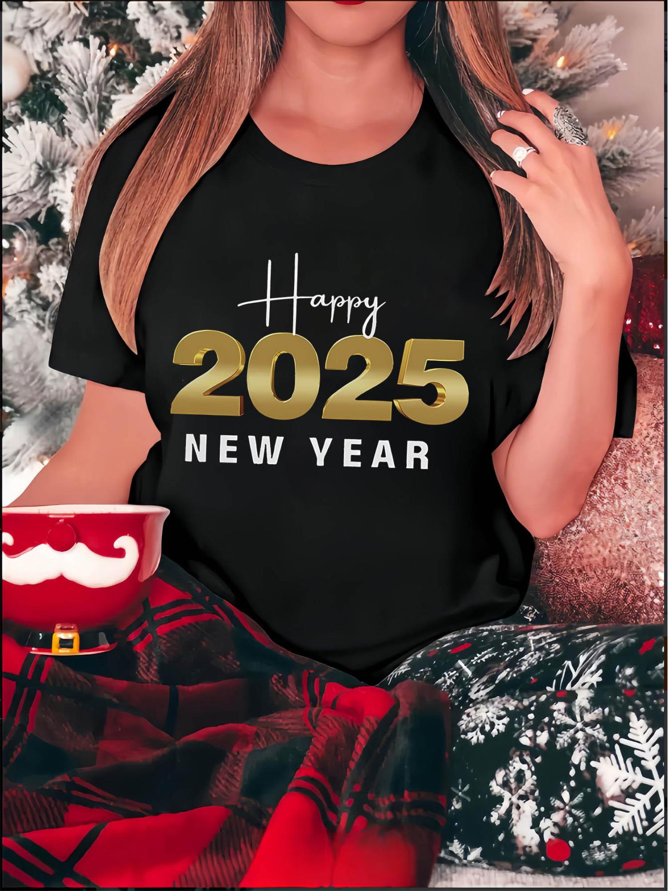 thumbnail image 2 of Happy New Year 2025! Women'S Trendy Round-Neck Short-Sleeve T-Shirt with a Simple And Casual Sporty Design, Perfect for Comfortable Summer Wear During The Holidays., 2 of 8