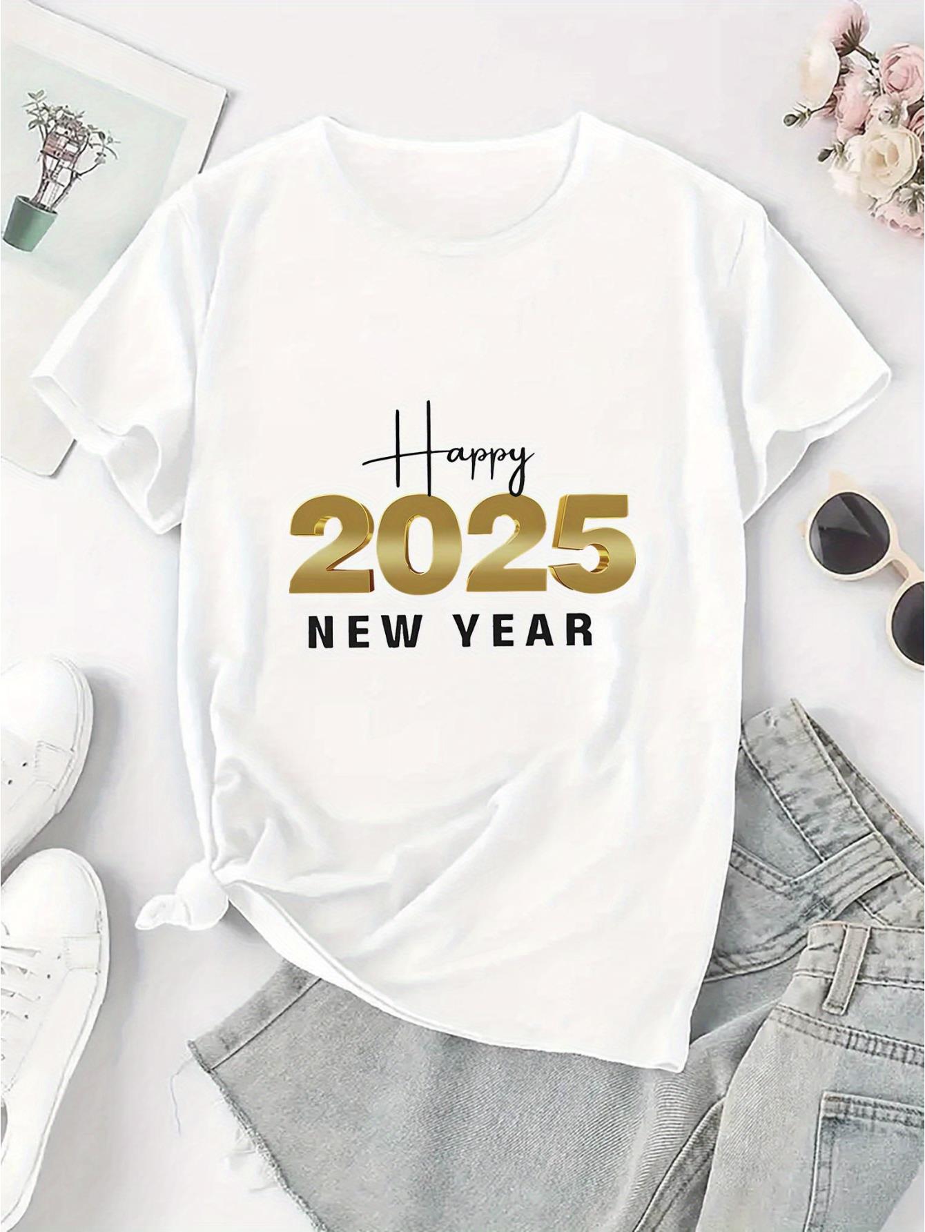 thumbnail image 4 of Happy New Year 2025! Women'S Trendy Round-Neck Short-Sleeve T-Shirt with a Simple And Casual Sporty Design, Perfect for Comfortable Summer Wear During The Holidays., 4 of 8