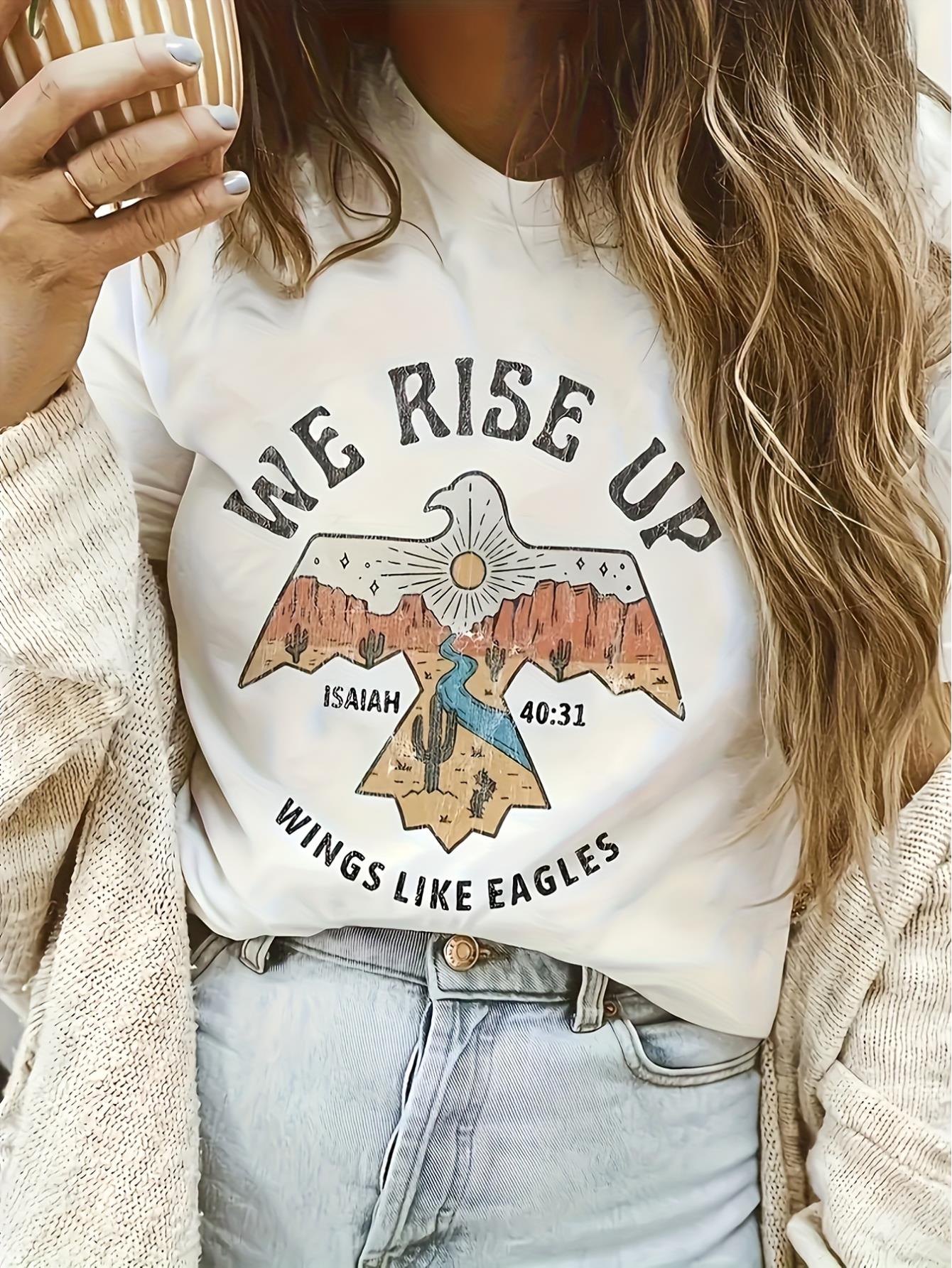 thumbnail image 1 of RISE UP Vintage-Inspired Casual Tee for Women - Geometric Print, Crew Neck, Short Sleeve, Polyester Blend, Machine Washable, 1 of 6