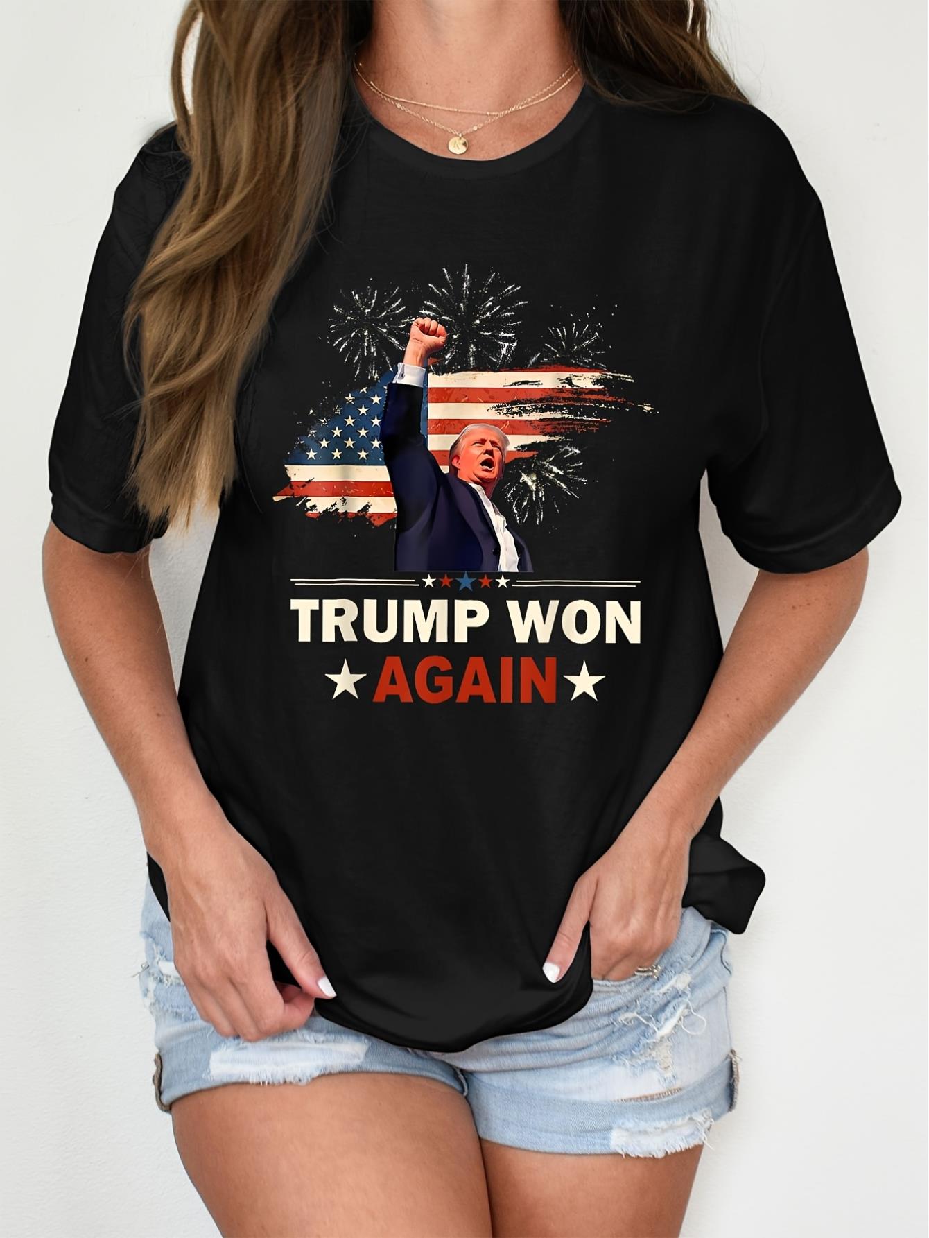 Trump 2025 Victory Pattern Women's T-Shirt - Comfortable Cotton Crew Neck Short Sleeve Sweatshirt, Machine Washable