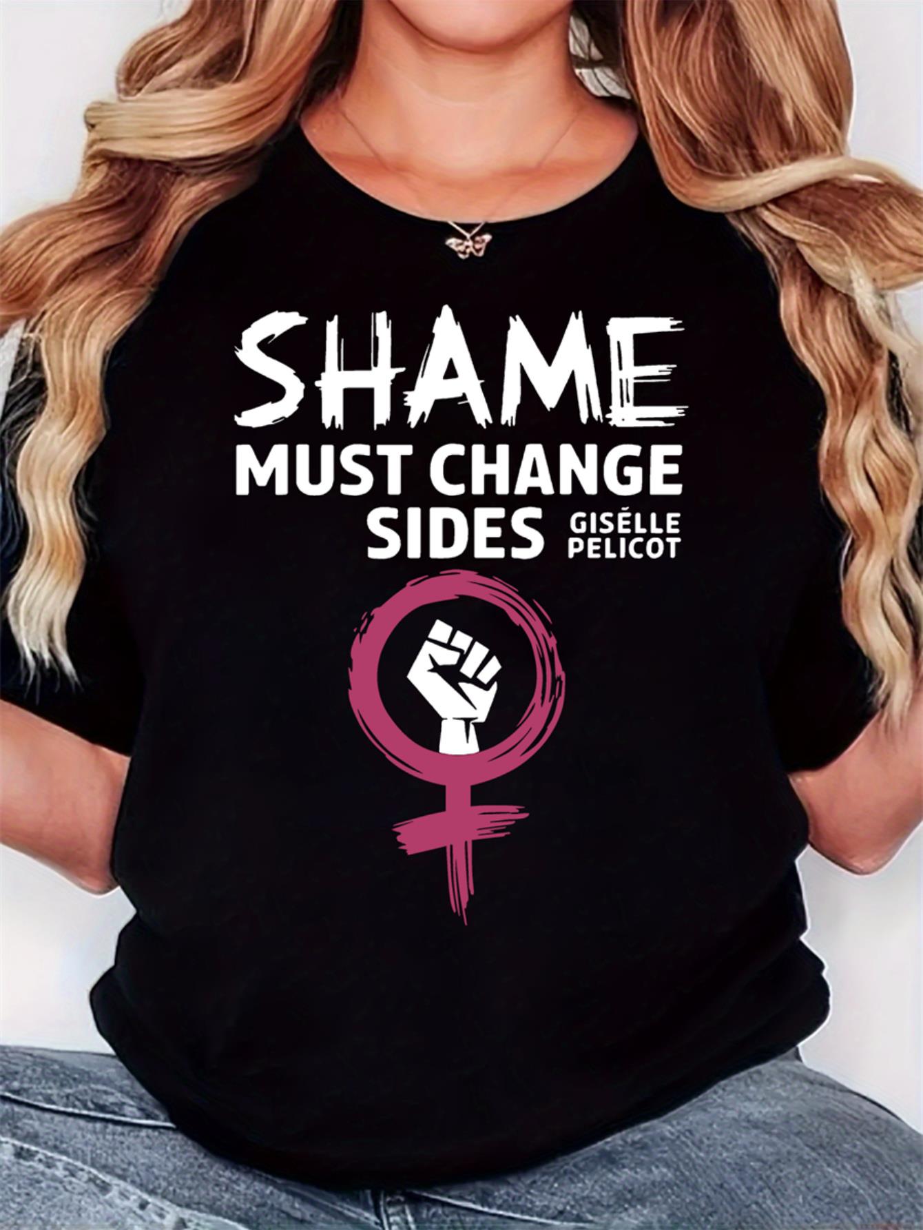 Women'S T-Shirt, "SHAME MUST Be The Girl Symbol Fist Cross" Print, Retro Minimalist Fashion, Round Neck, Casual Comfort, Sports Short Sleeve T-Shirt