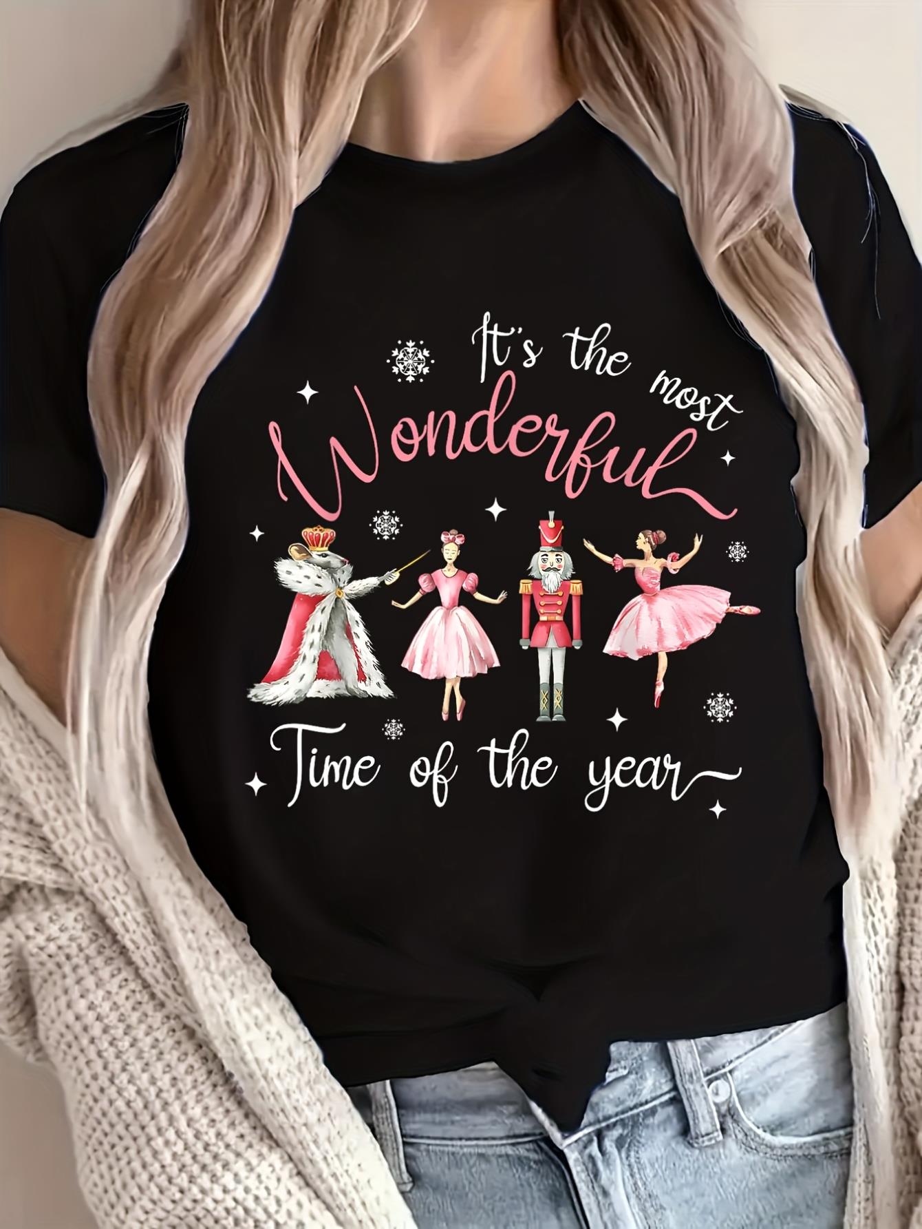 thumbnail image 1 of Chic Pink Nutcracker Ballet Print T-Shirt for Women - Casual Crew Neck, Short Sleeve Top, Perfect for Spring & Summer, 1 of 6