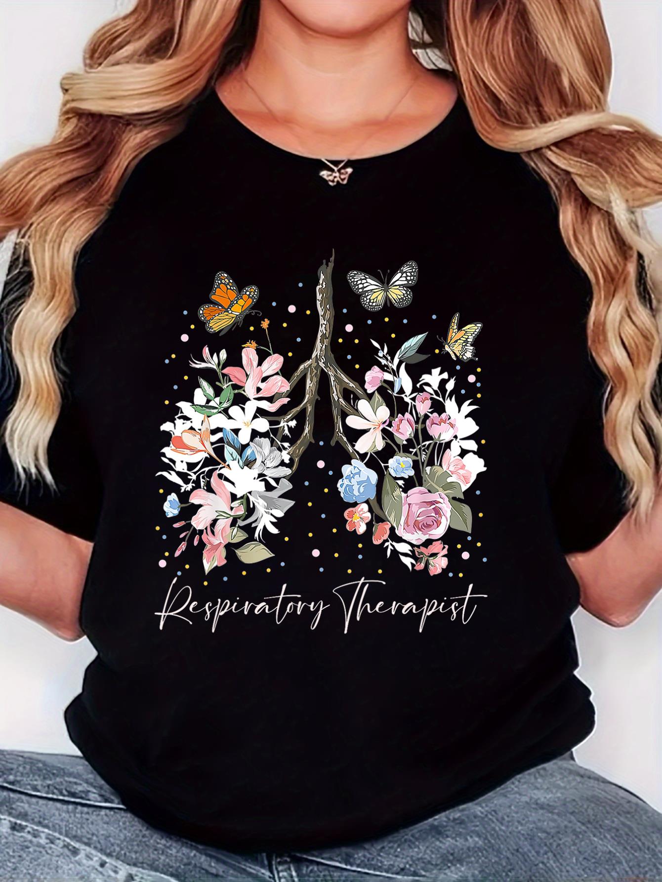 thumbnail image 1 of Women'S T-Shirt, "Leaf Flower Lung" Print, Retro Minimalist Fashion, Round Neck, Casual Comfort, Sports Short Sleeve T-Shirt, 1 of 6