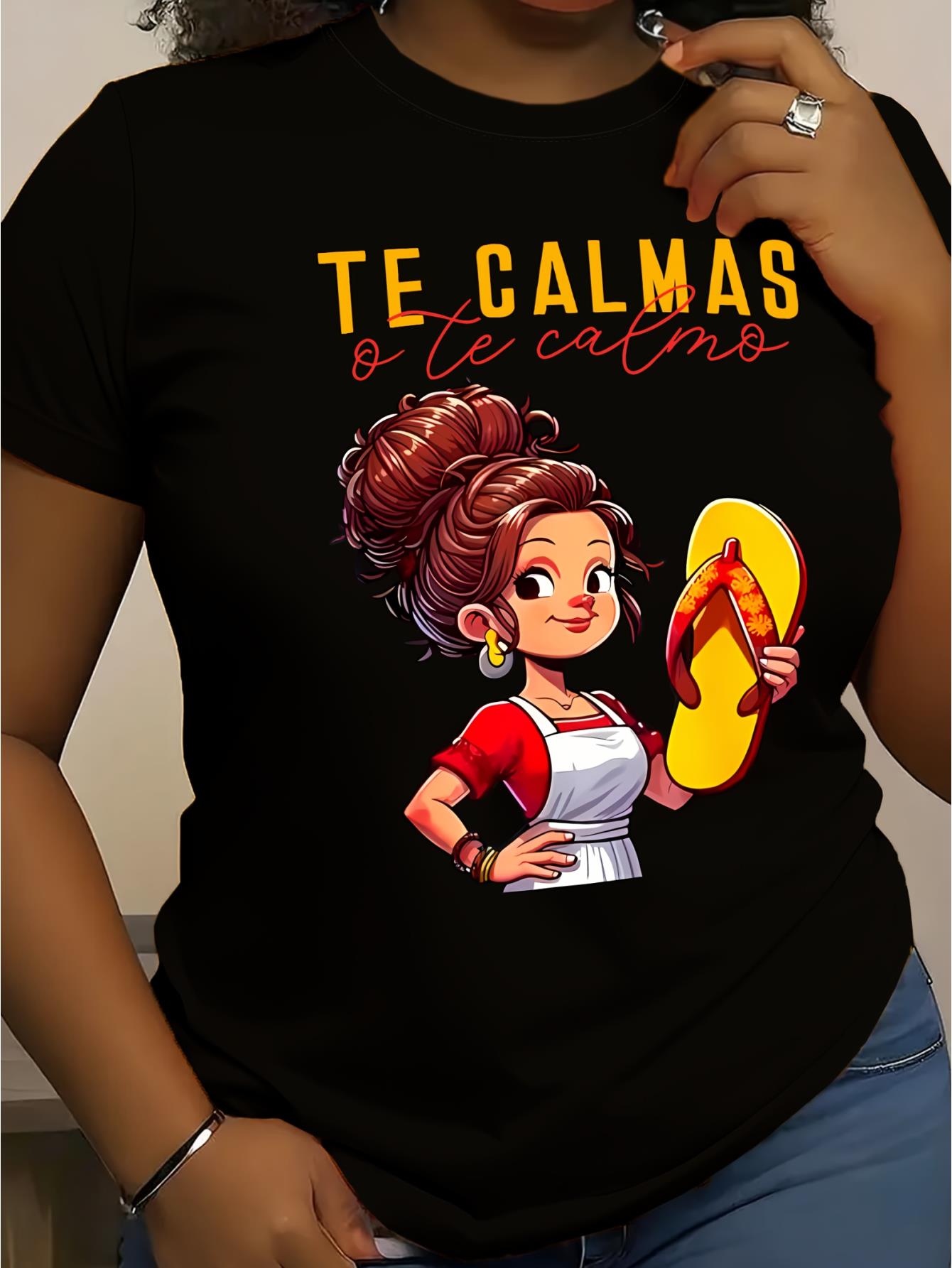 thumbnail image 1 of 1pc Mexican Mom Funny Print T-Shirt, Polyester Casual Crew Neck Short Sleeve Tee, Regular Fit Knit Fabric, All-Season Pullover with Slight Stretch - Black, 1 of 6